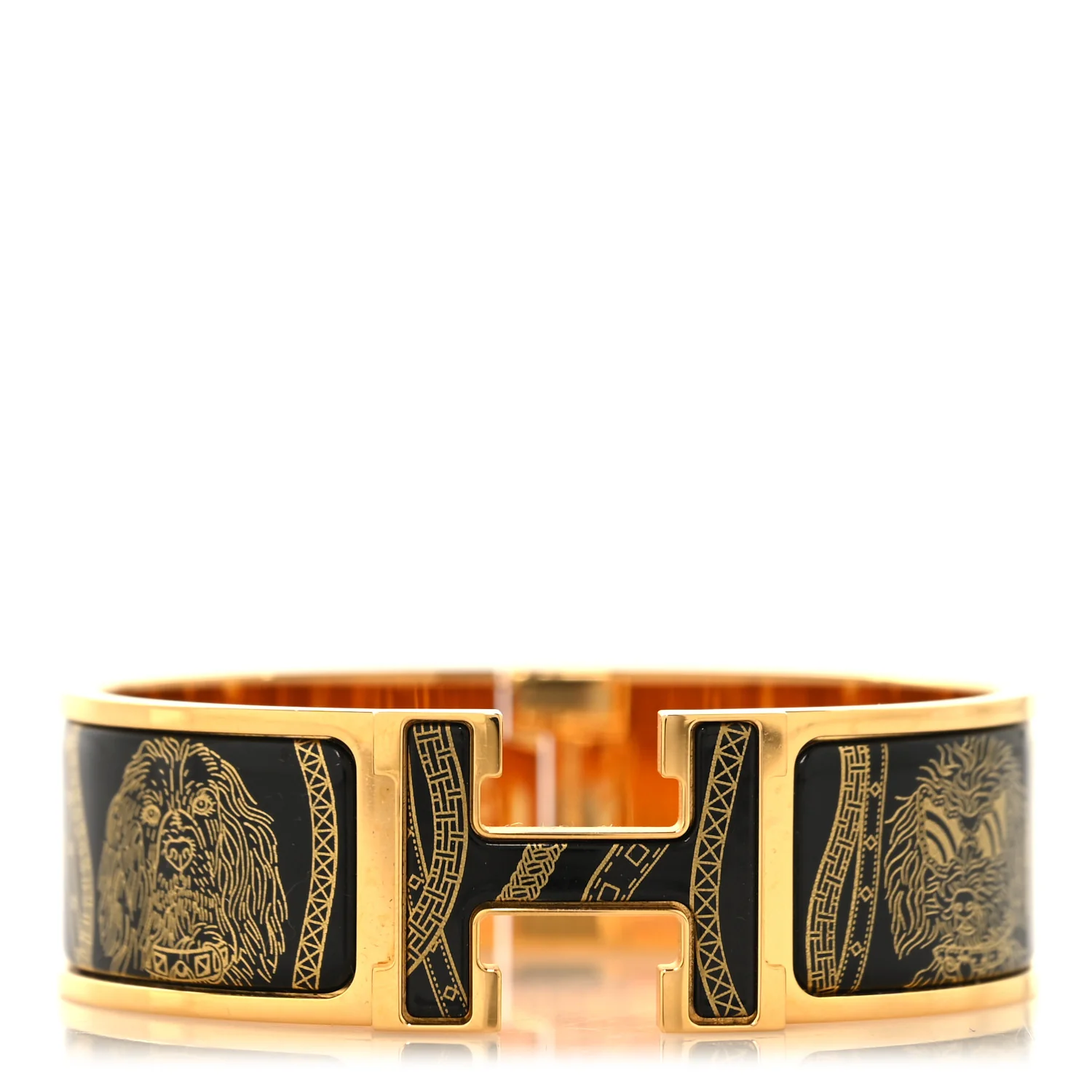 Enamel Printed Wide Dogs Clic Clac H Bracelet GM Black Gold - Image 2