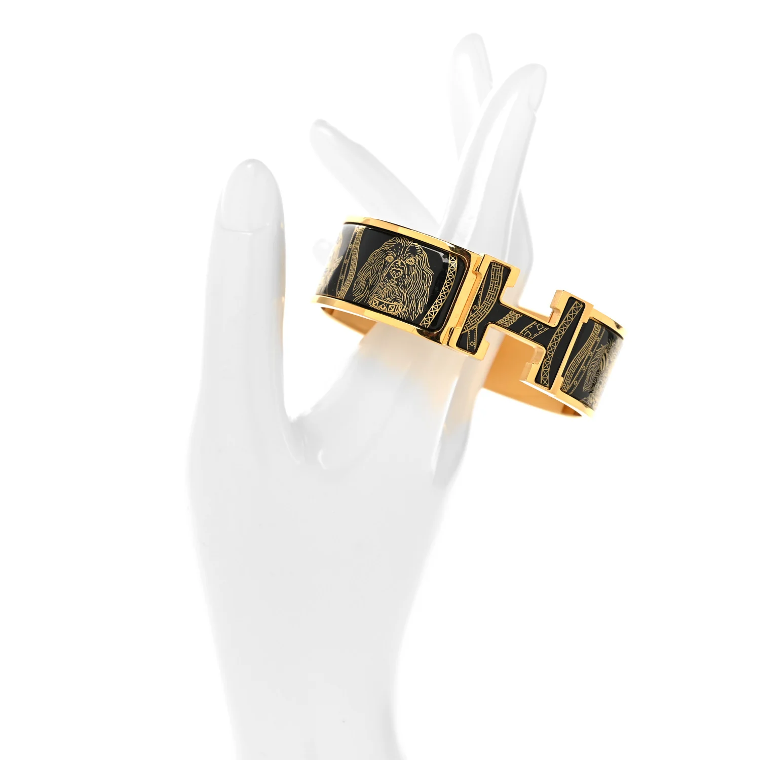 Enamel Printed Wide Dogs Clic Clac H Bracelet GM Black Gold - Image 5