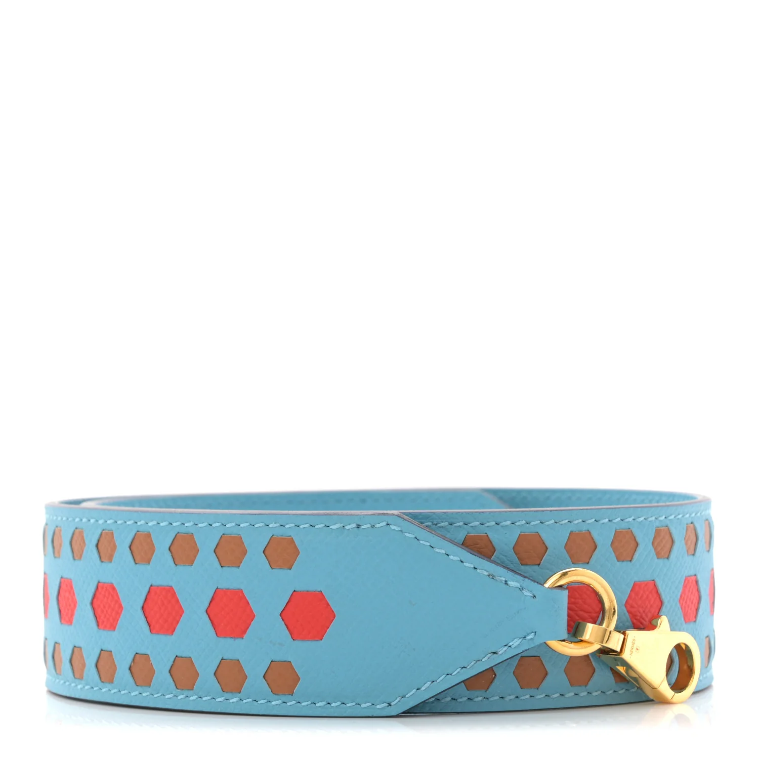 Epsom 40mm Hexagone Tressage Shoulder Strap Bleu De Nord Rouge De Coeur Gold
