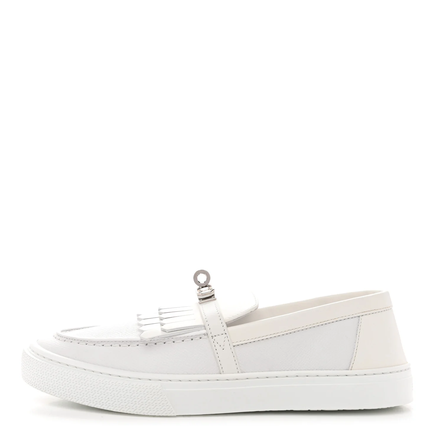 Epsom Calfskin Game Slip On Fringe Sneakers 38 White