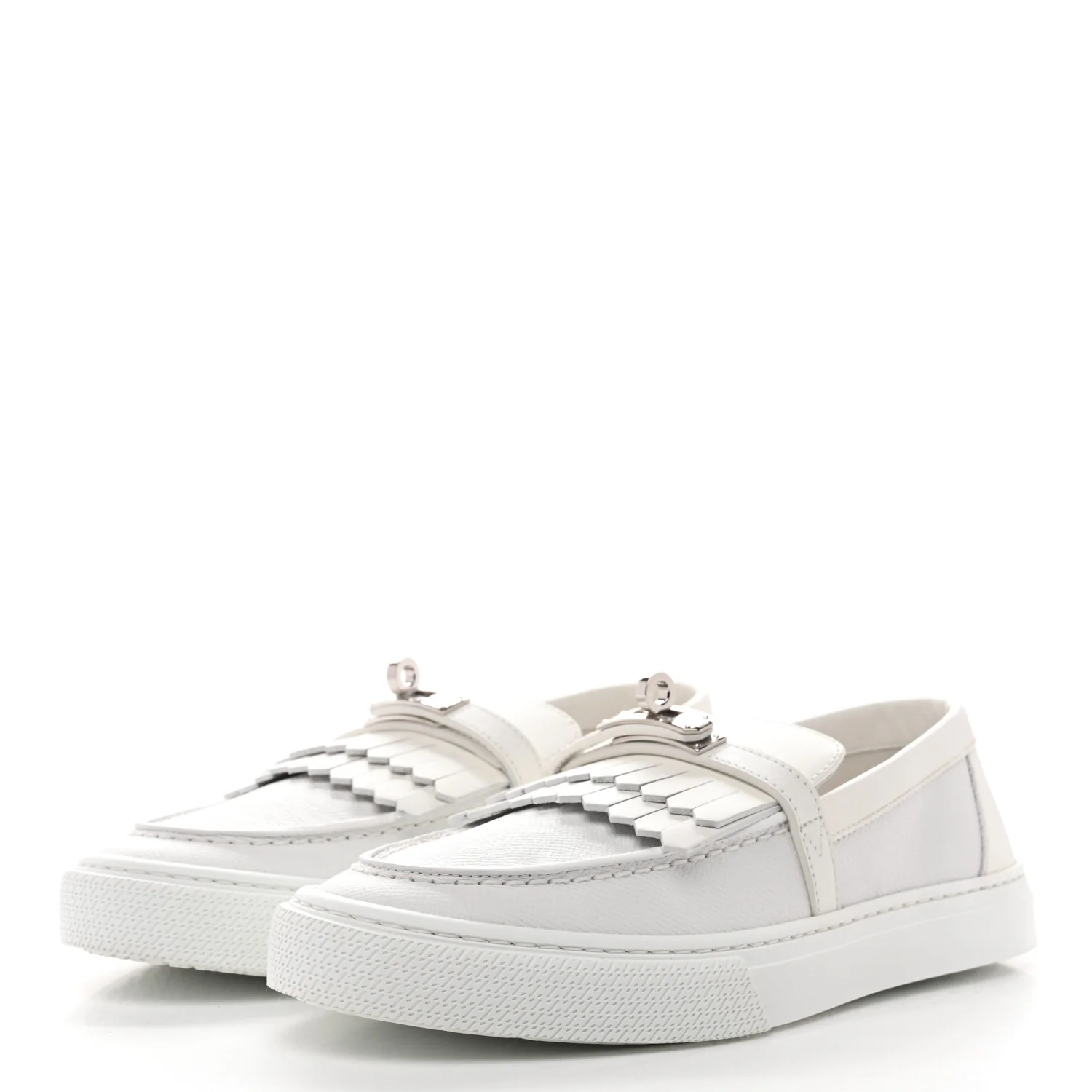 Epsom Calfskin Game Slip On Fringe Sneakers 38 White - Image 4