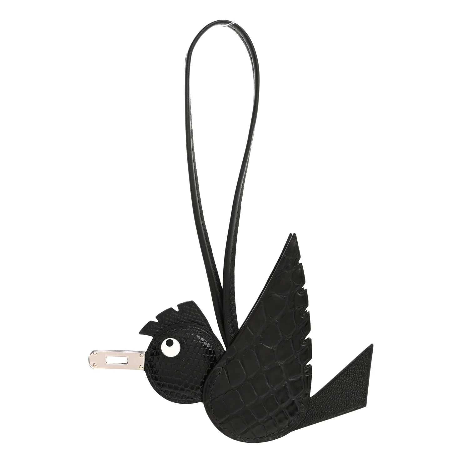 Epsom Chevre Mysore Swift Alligator Lizard Birdy Bag Charm Black