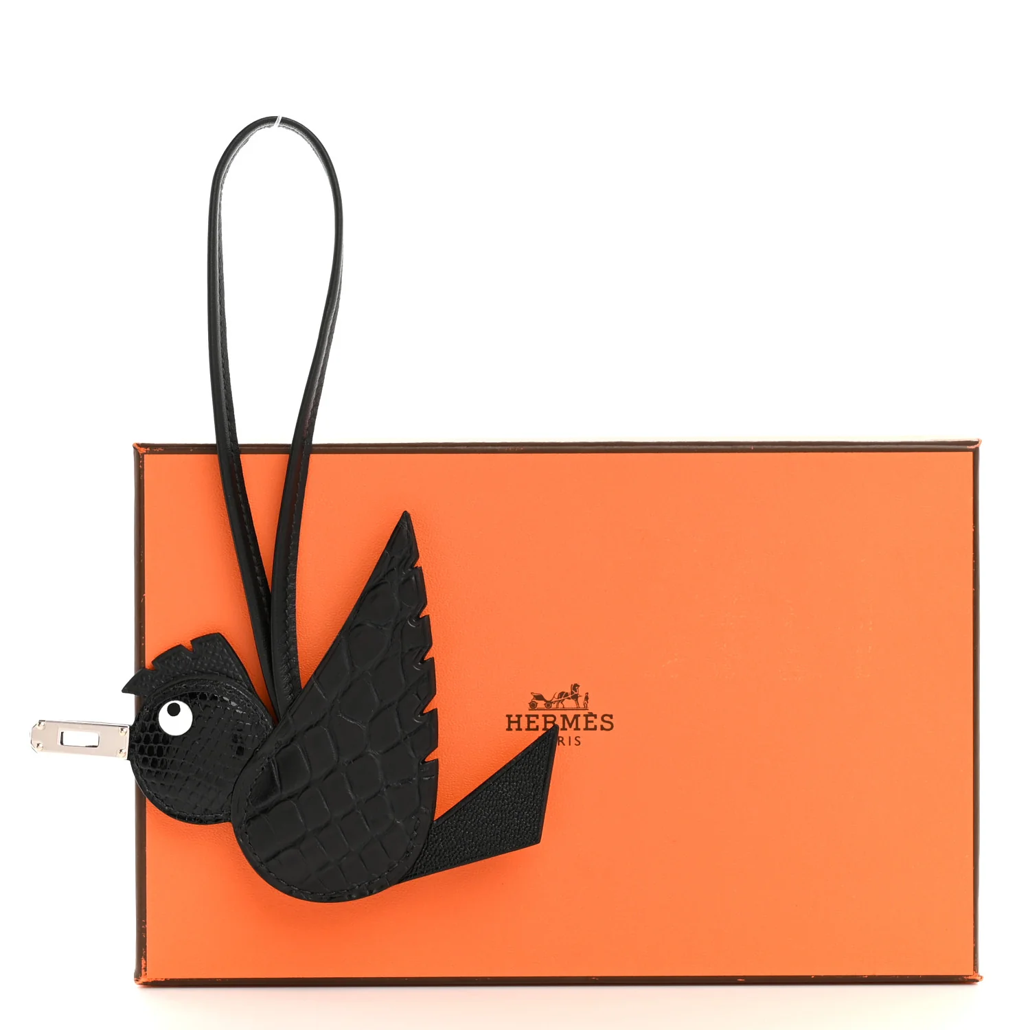 Epsom Chevre Mysore Swift Alligator Lizard Birdy Bag Charm Black - Image 5