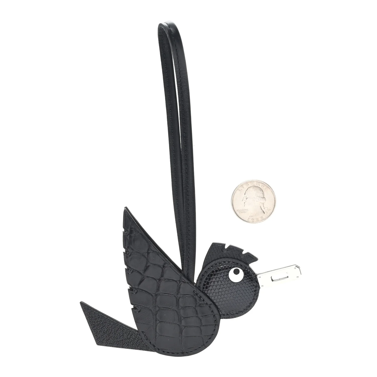 Epsom Chevre Mysore Swift Alligator Lizard Birdy Bag Charm Black - Image 2