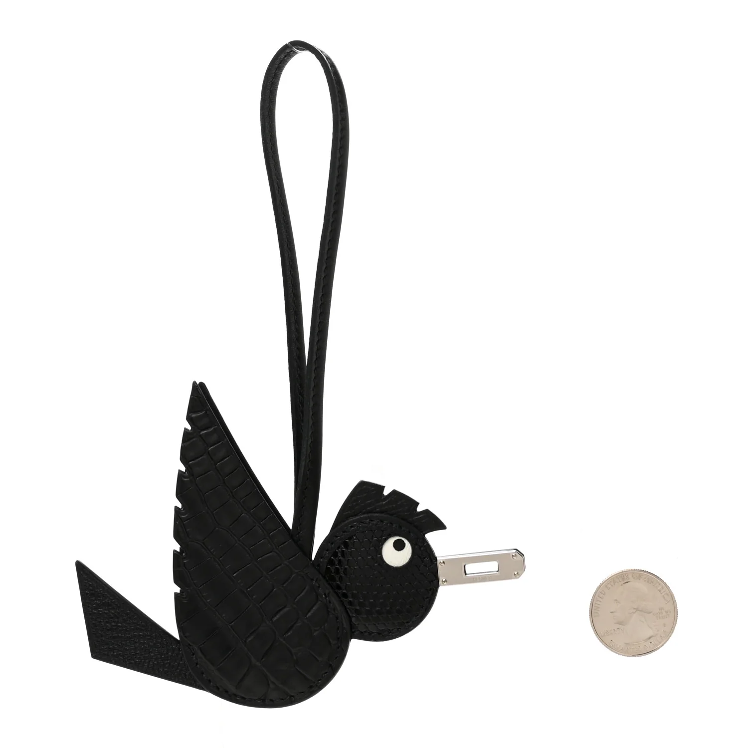 Epsom Chevre Mysore Swift Alligator Lizard Birdy Bag Charm Black - Image 2