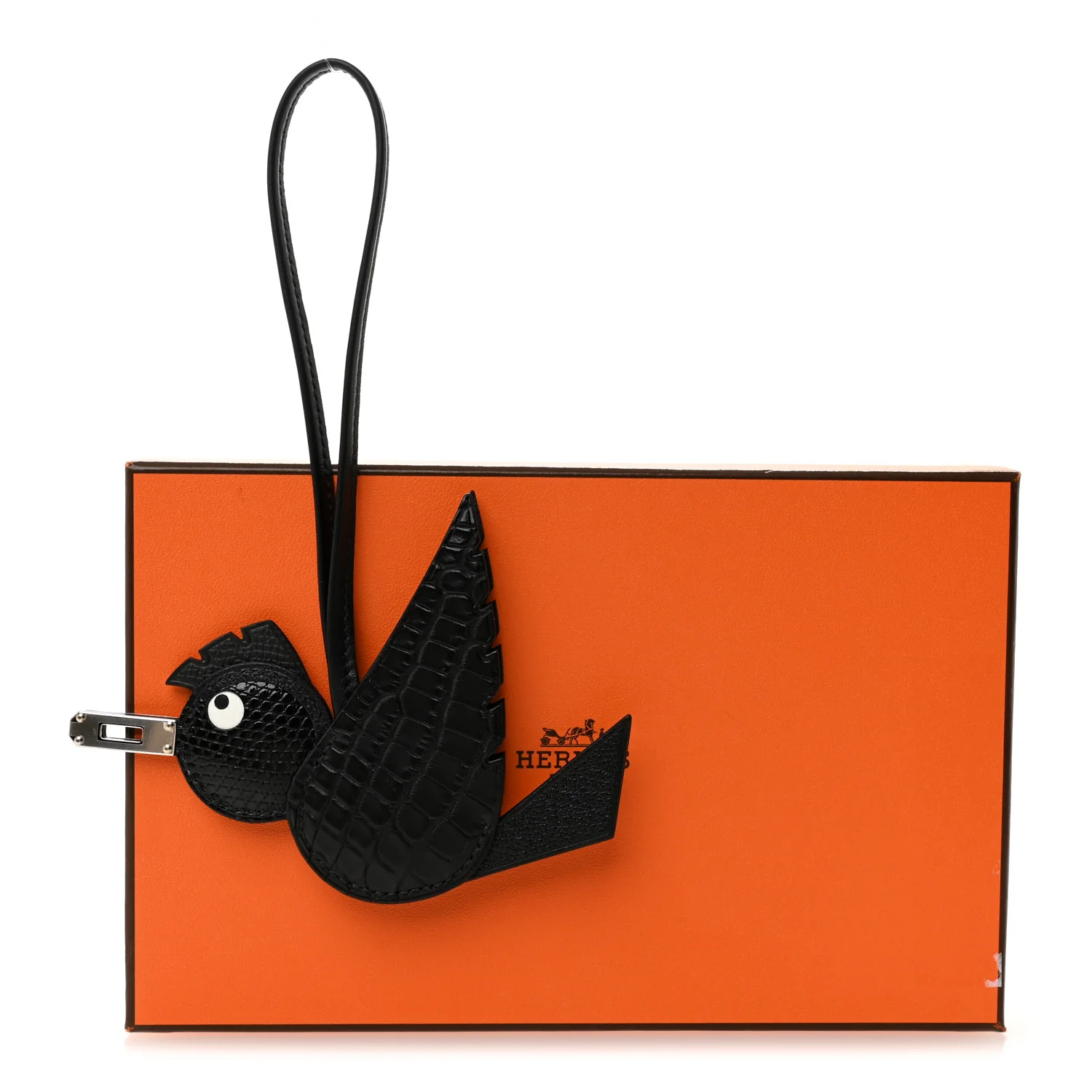 Epsom Chevre Mysore Swift Alligator Lizard Birdy Bag Charm Black - Image 5
