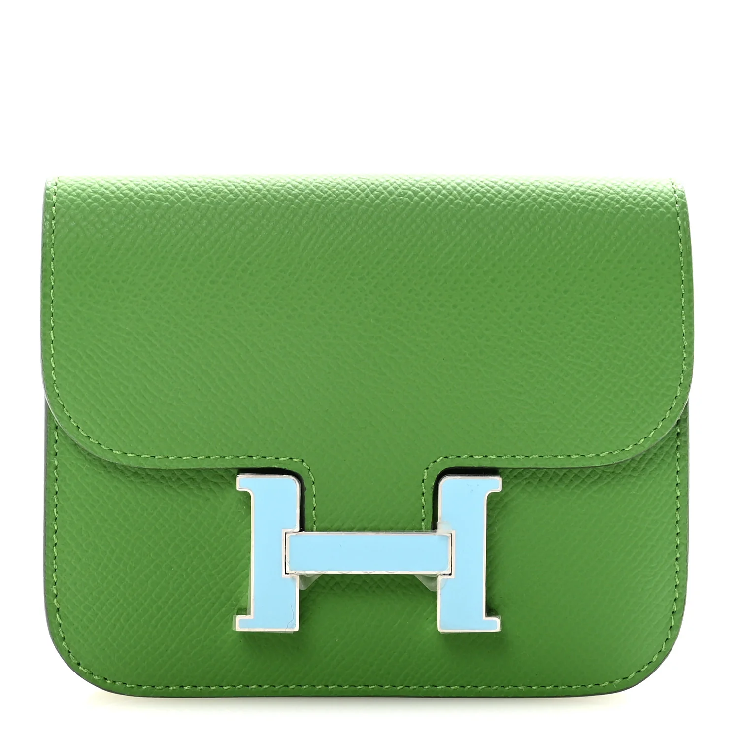Epsom Enamel Constance Slim Wallet Vert Yucca Celeste