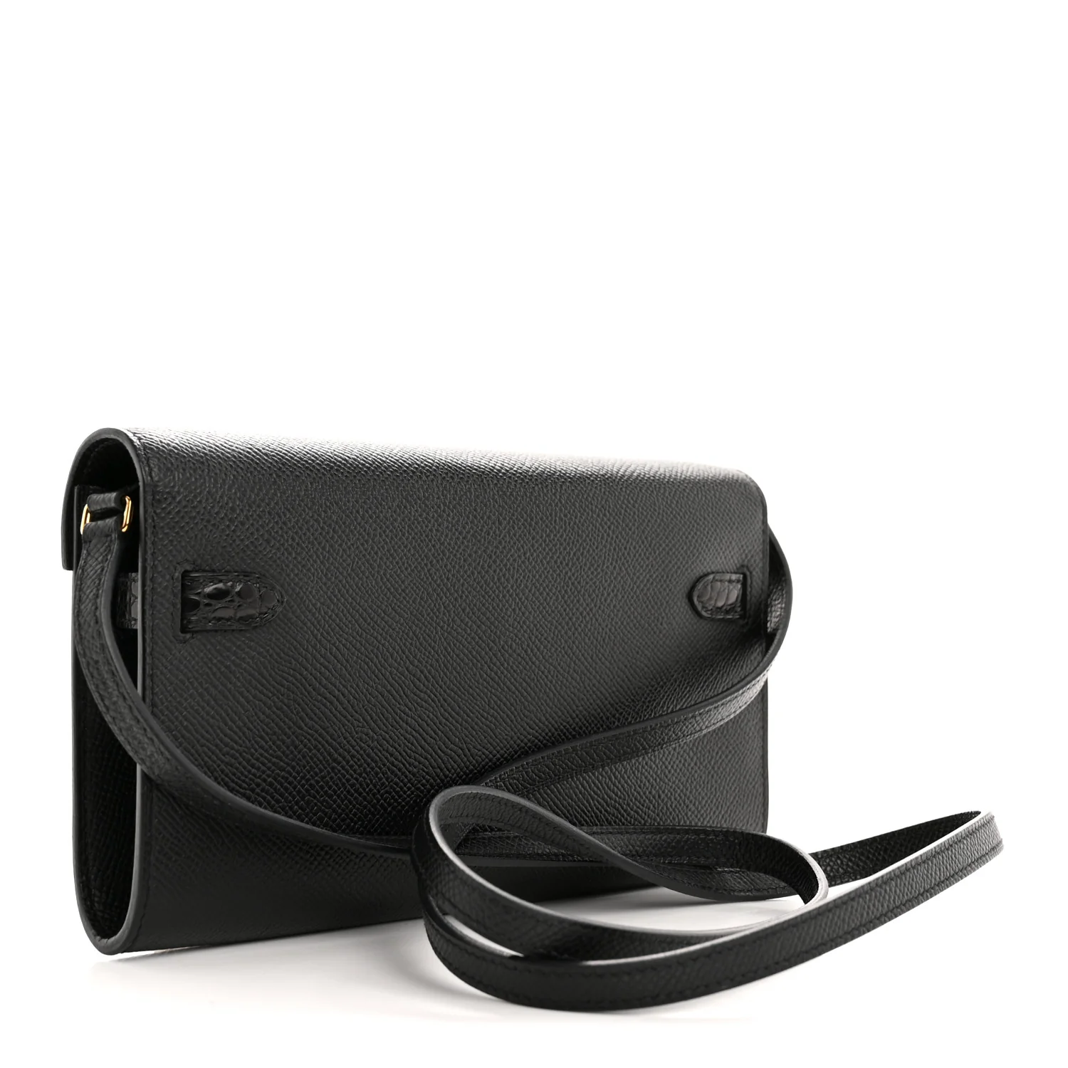 Epsom Shiny Alligator Touch Kelly Wallet To Go Black - Image 3