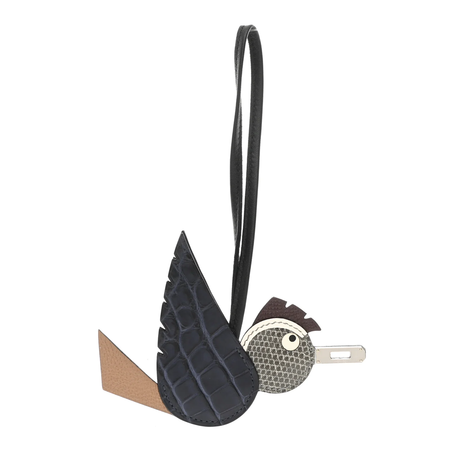 Epsom Swift Alligator Lizard Birdy Bag Charm Bleu Marine Chai Chocolate Black