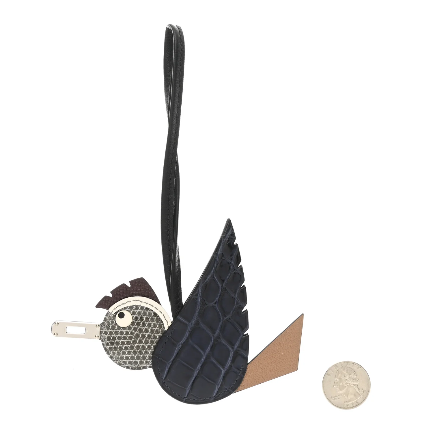 Epsom Swift Alligator Lizard Birdy Bag Charm Bleu Marine Chai Chocolate Black - Image 2