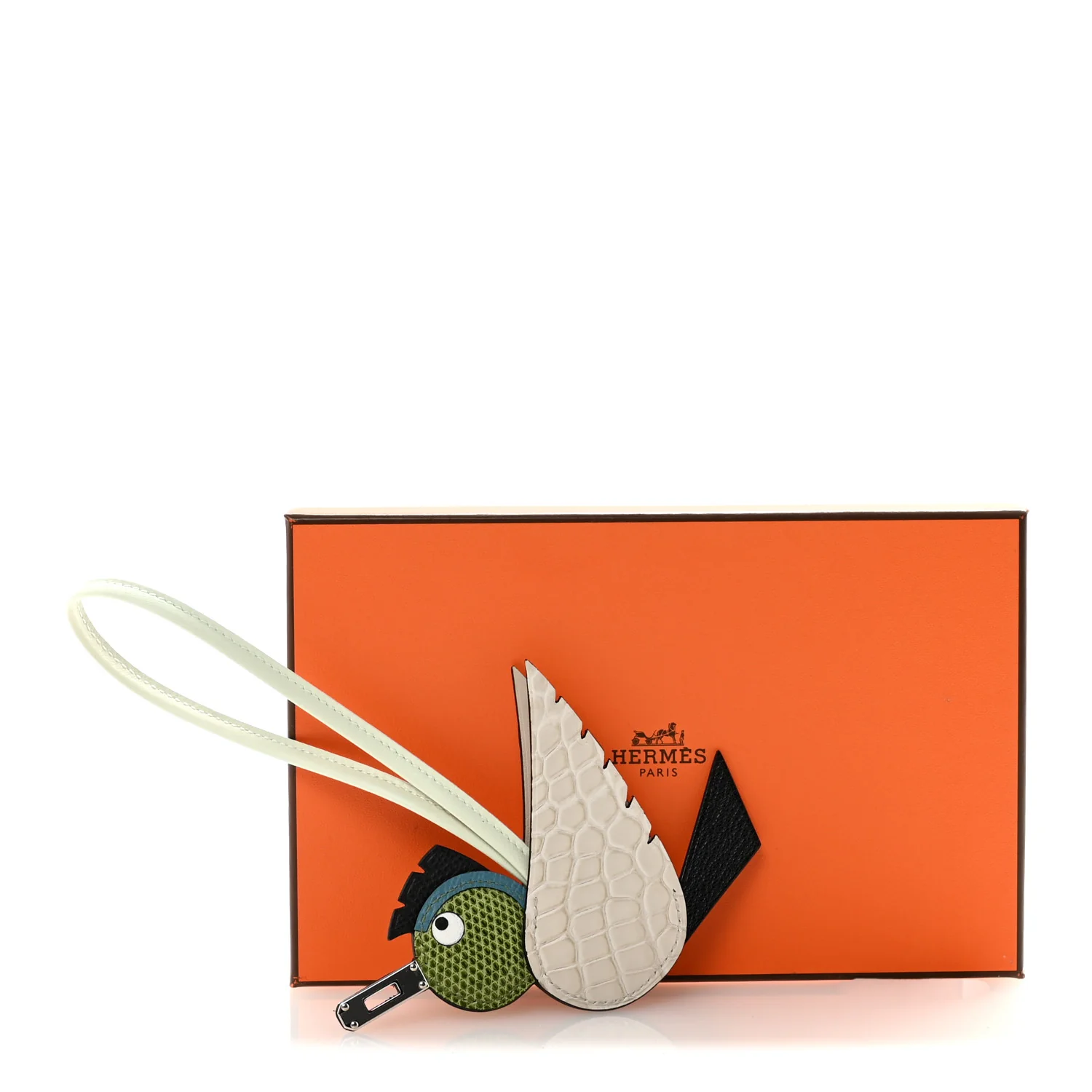 Epsom Swift Alligator Lizard Birdy Bag Charm Vanille Vert Criquet Vert Fizz Bleu Jean Black - Image 5