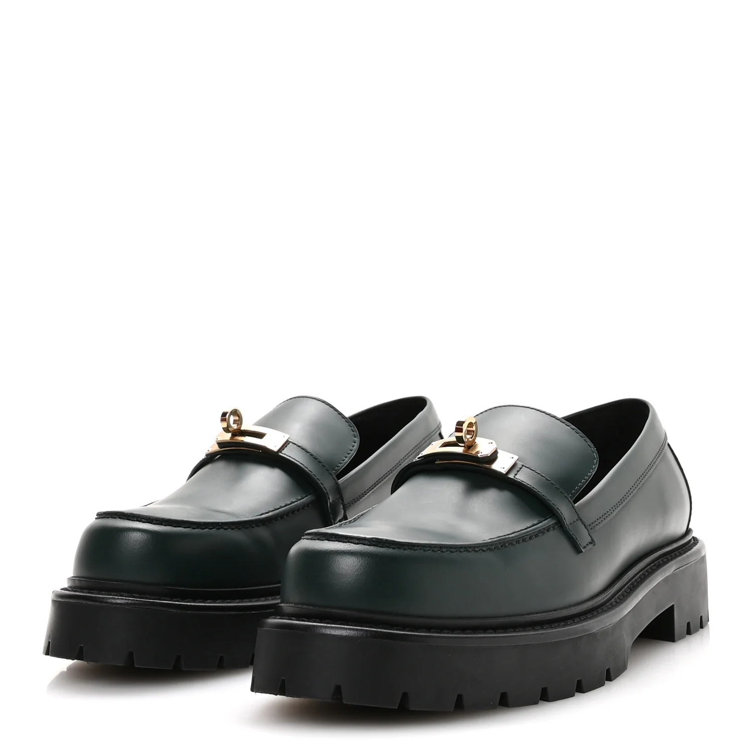 Glazed Calfskin Womens Icone Loafers 40 Vert Bouteille - Image 4