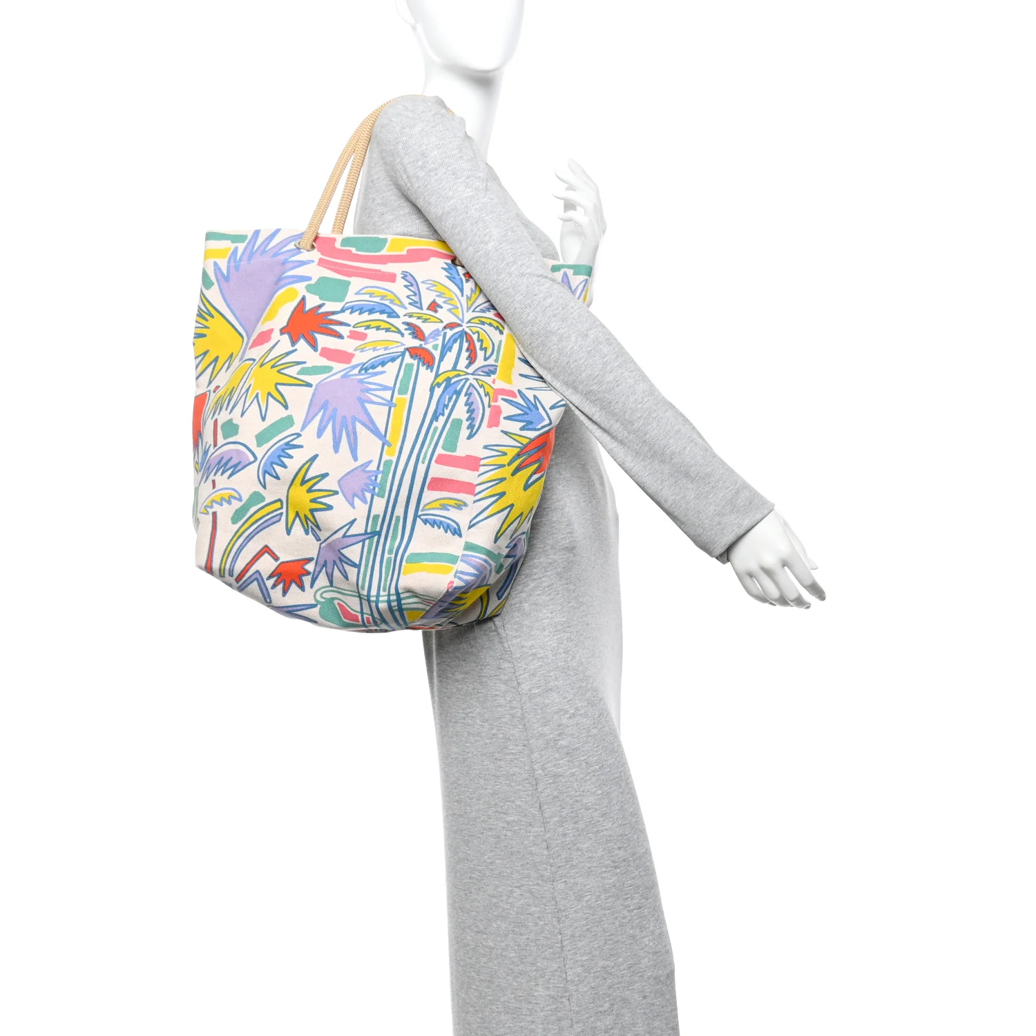 H Canvas Palm Tree Beach Bag Corail Parme Rose - Image 2