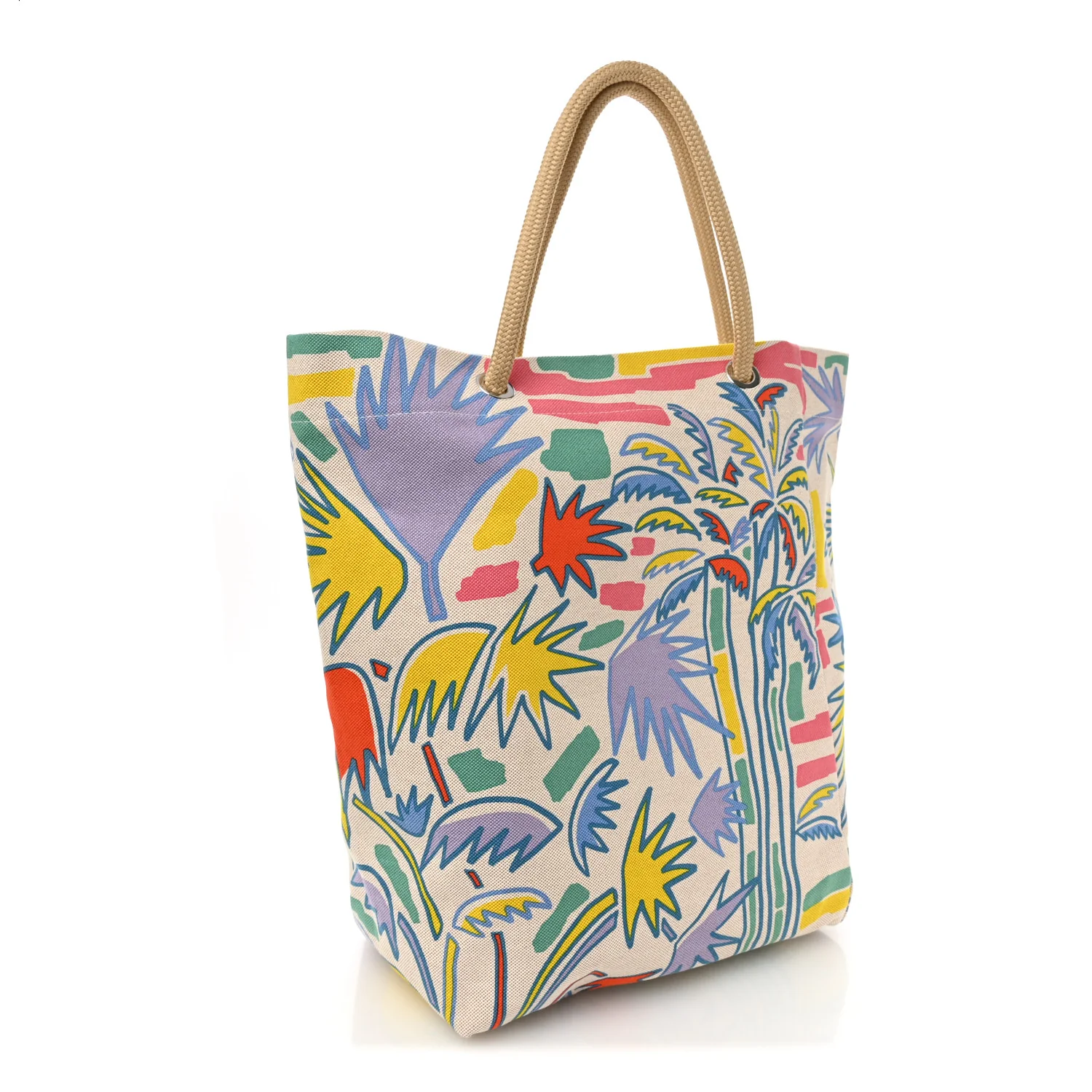 H Canvas Palm Tree Beach Bag Corail Parme Rose - Image 3