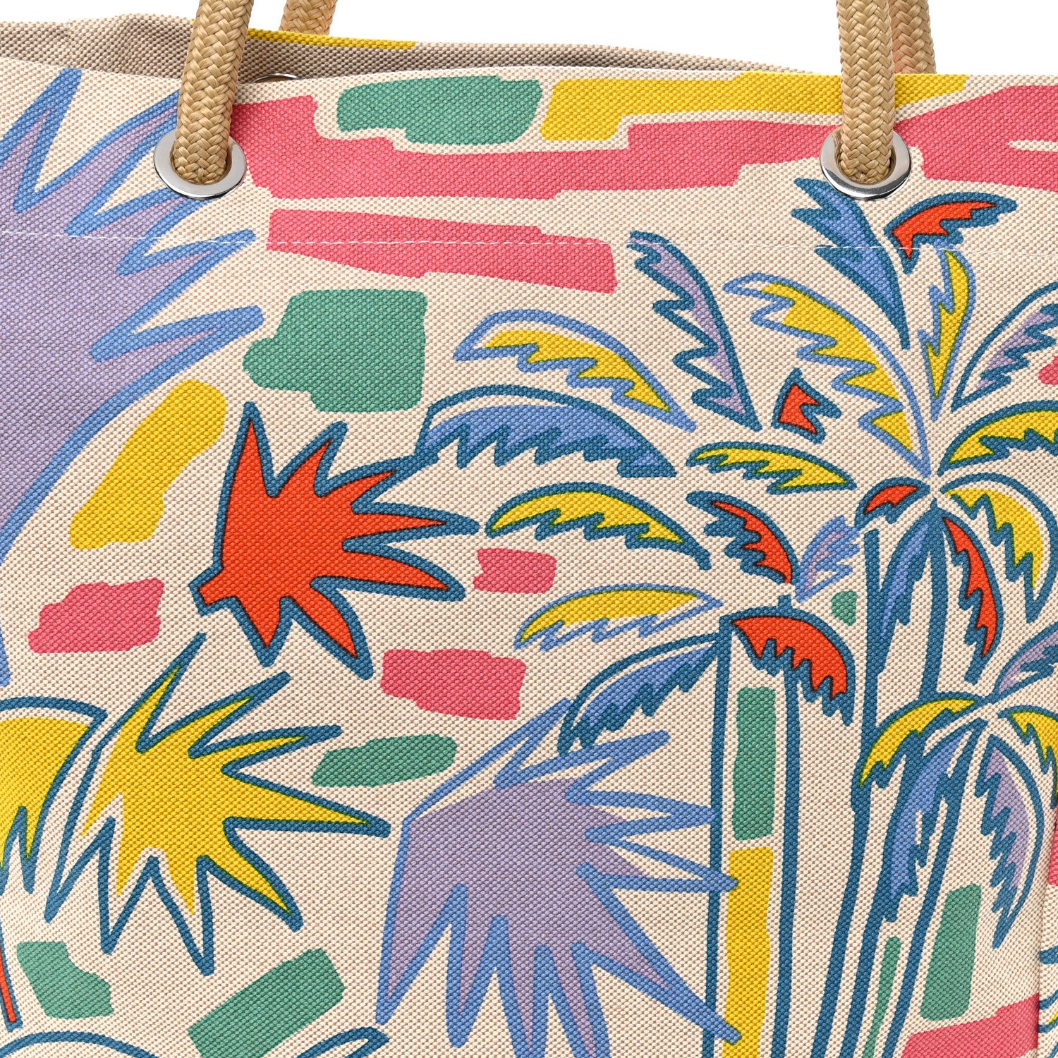 H Canvas Palm Tree Beach Bag Corail Parme Rose - Image 8