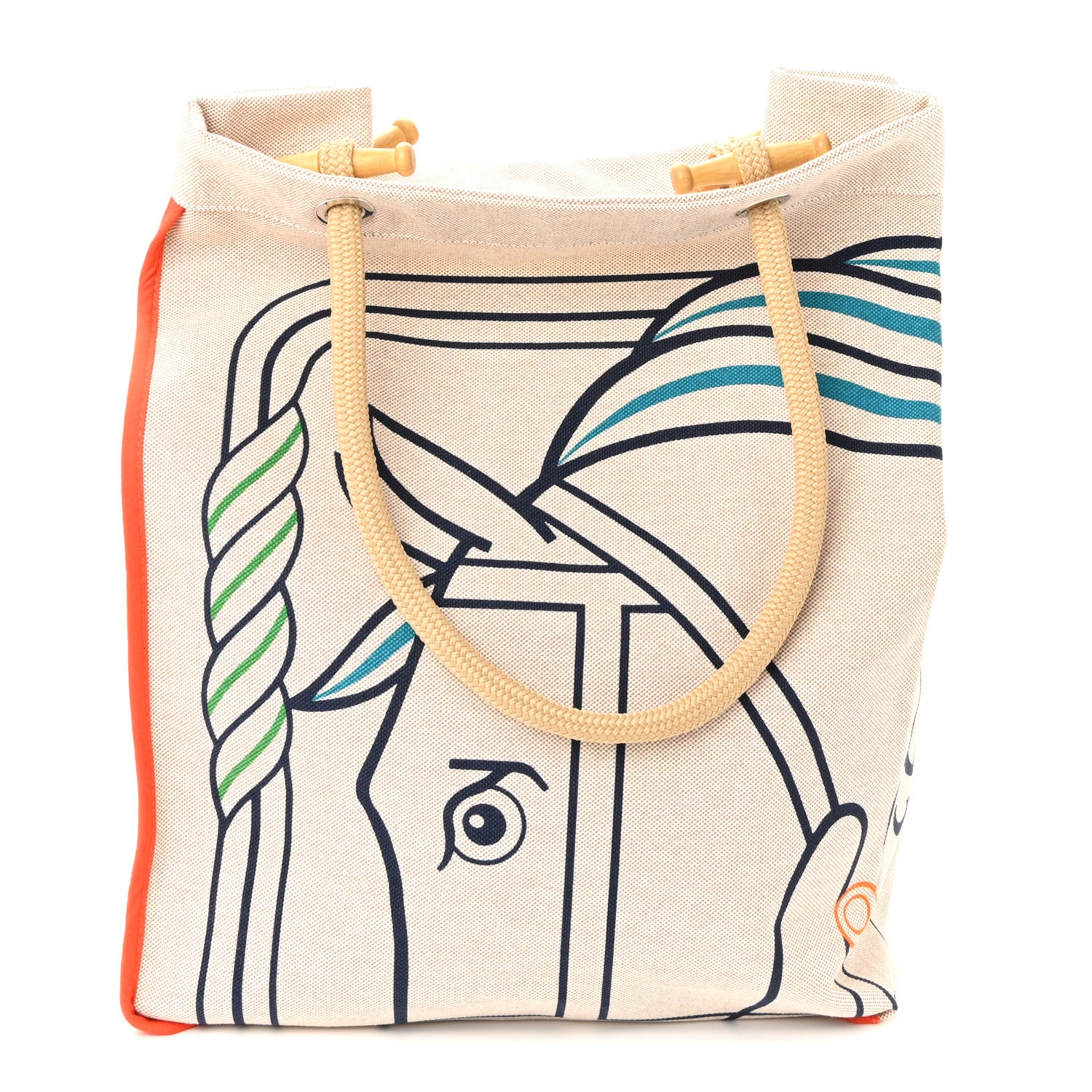 H Canvas Quadrige Beach Bag Bleu Jaune Rose - Image 2