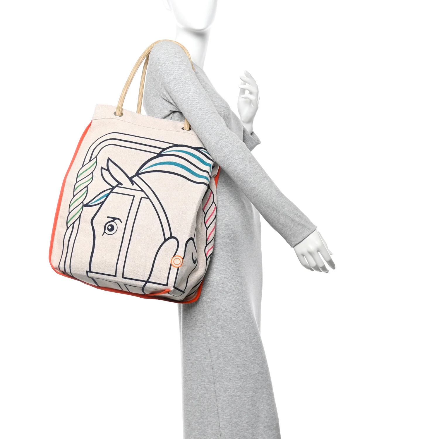 H Canvas Quadrige Beach Bag Bleu Jaune Rose - Image 3