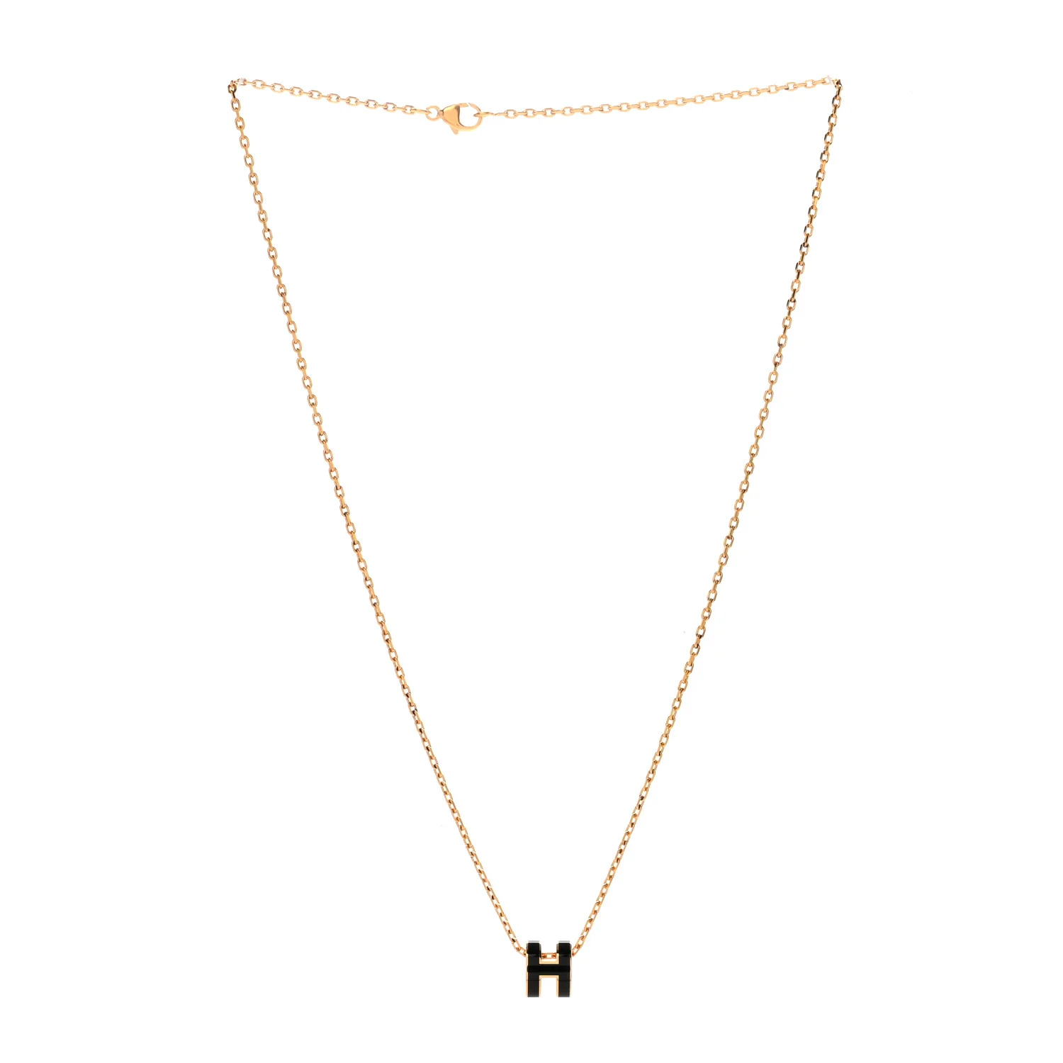 Lacquered Gold Mini Pop H Pendant Necklace Black