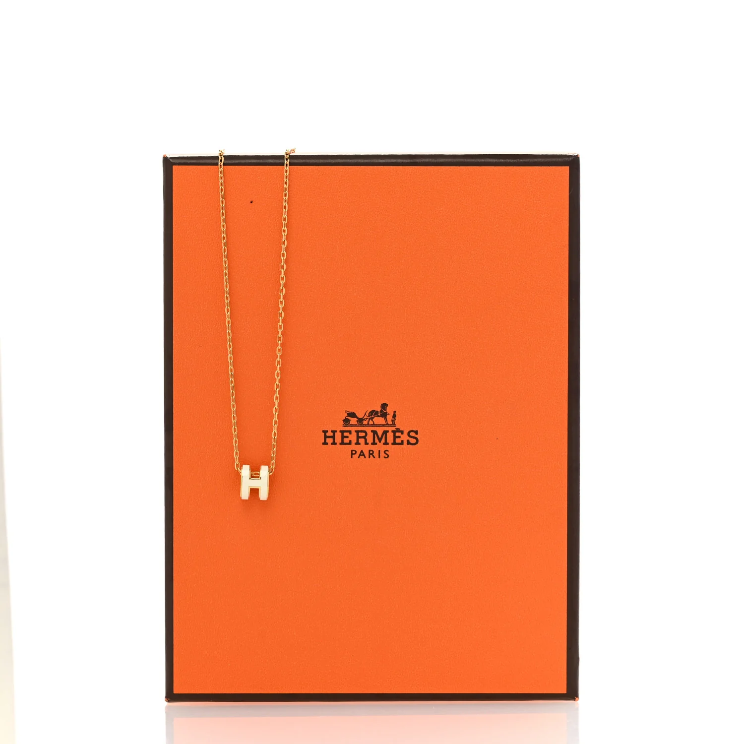Lacquered Gold Mini Pop H Pendant Necklace White - Image 7