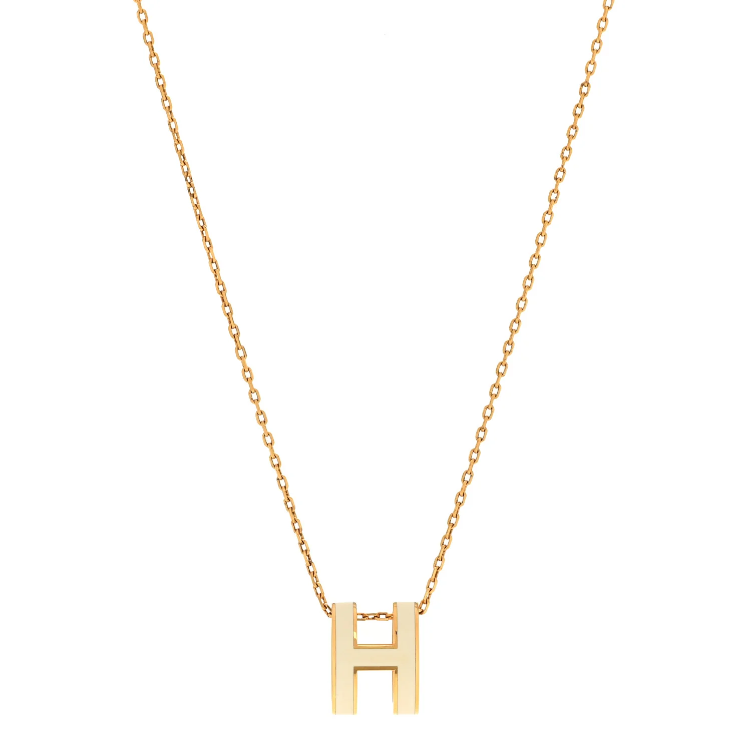 Lacquered Gold Pop H Pendant Necklace White