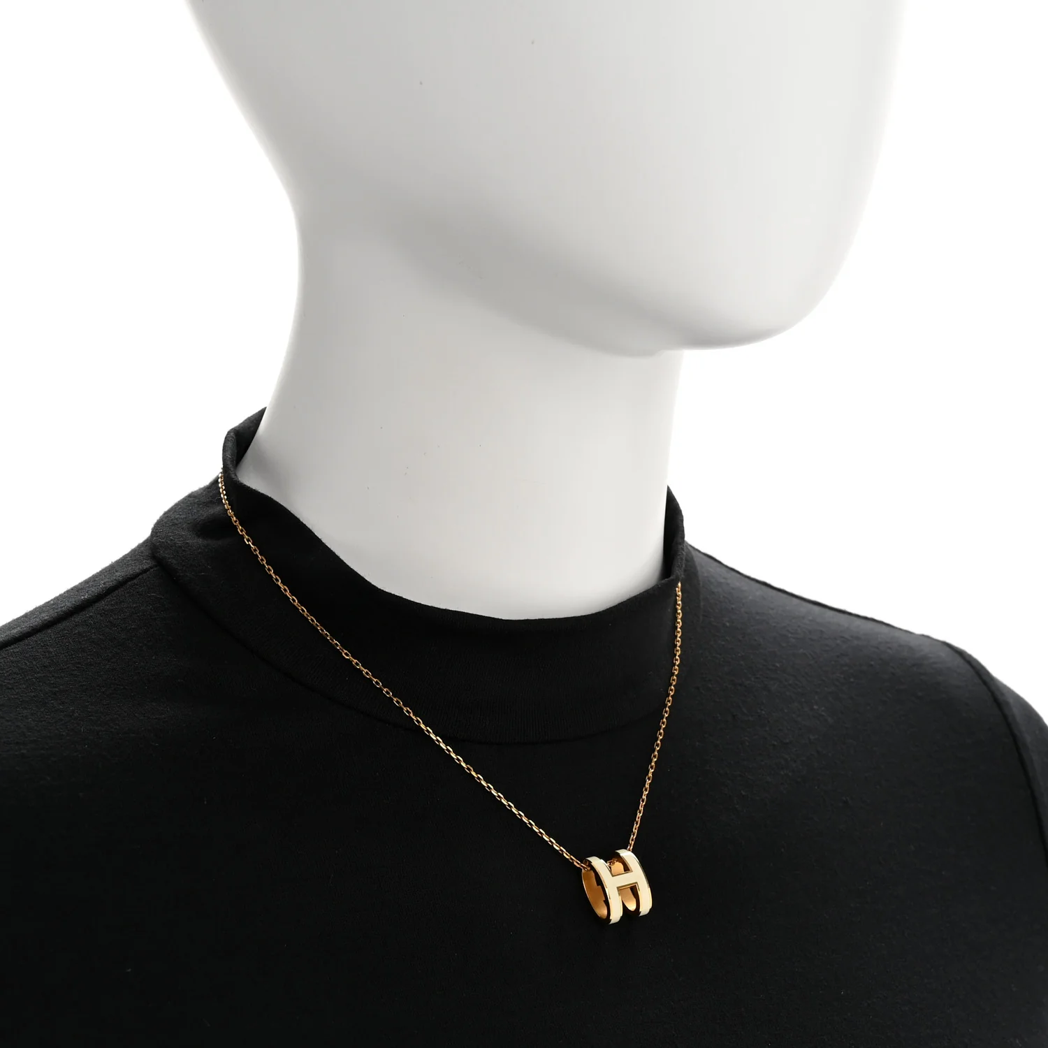 Lacquered Gold Pop H Pendant Necklace White - Image 2