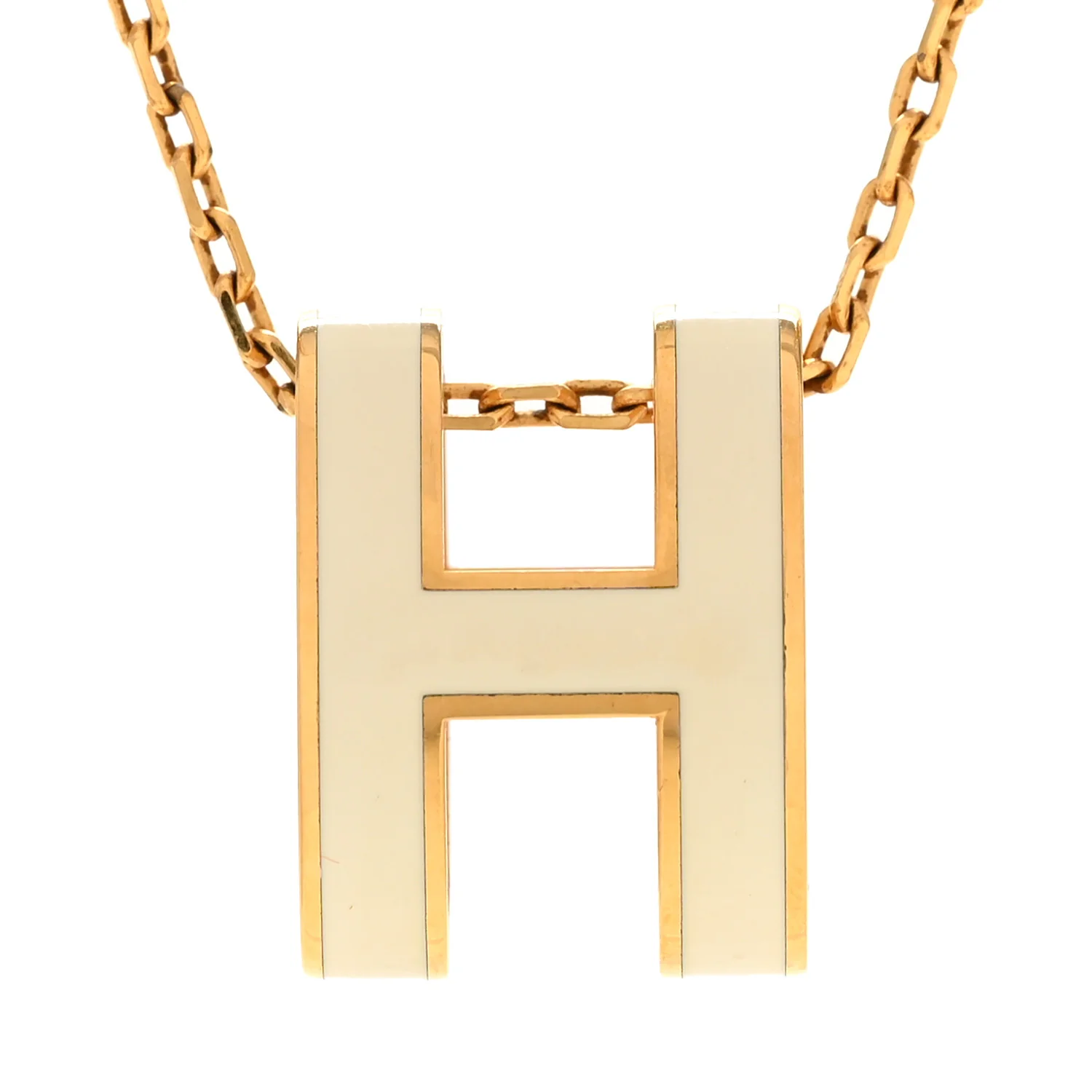 Lacquered Gold Pop H Pendant Necklace White - Image 4
