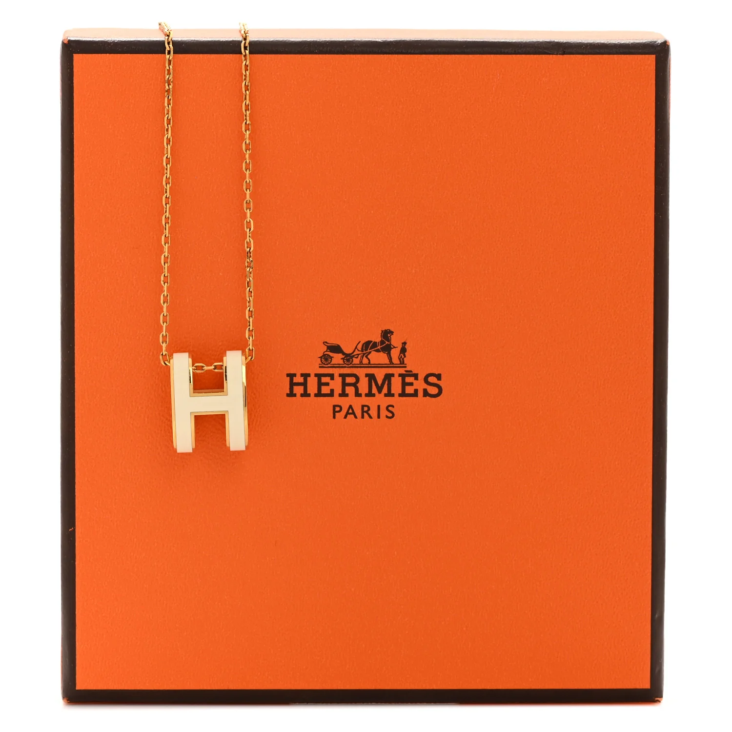 Lacquered Gold Pop H Pendant Necklace White - Image 8