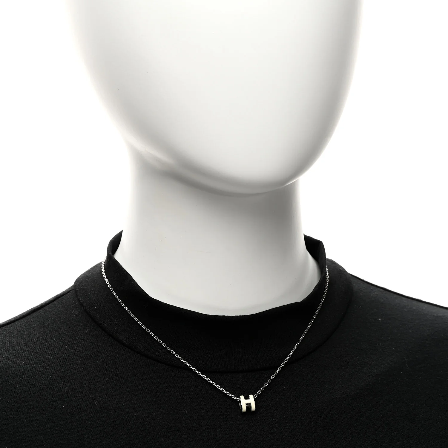 Lacquered Palladium Mini Pop H Pendant Necklace White - Image 2