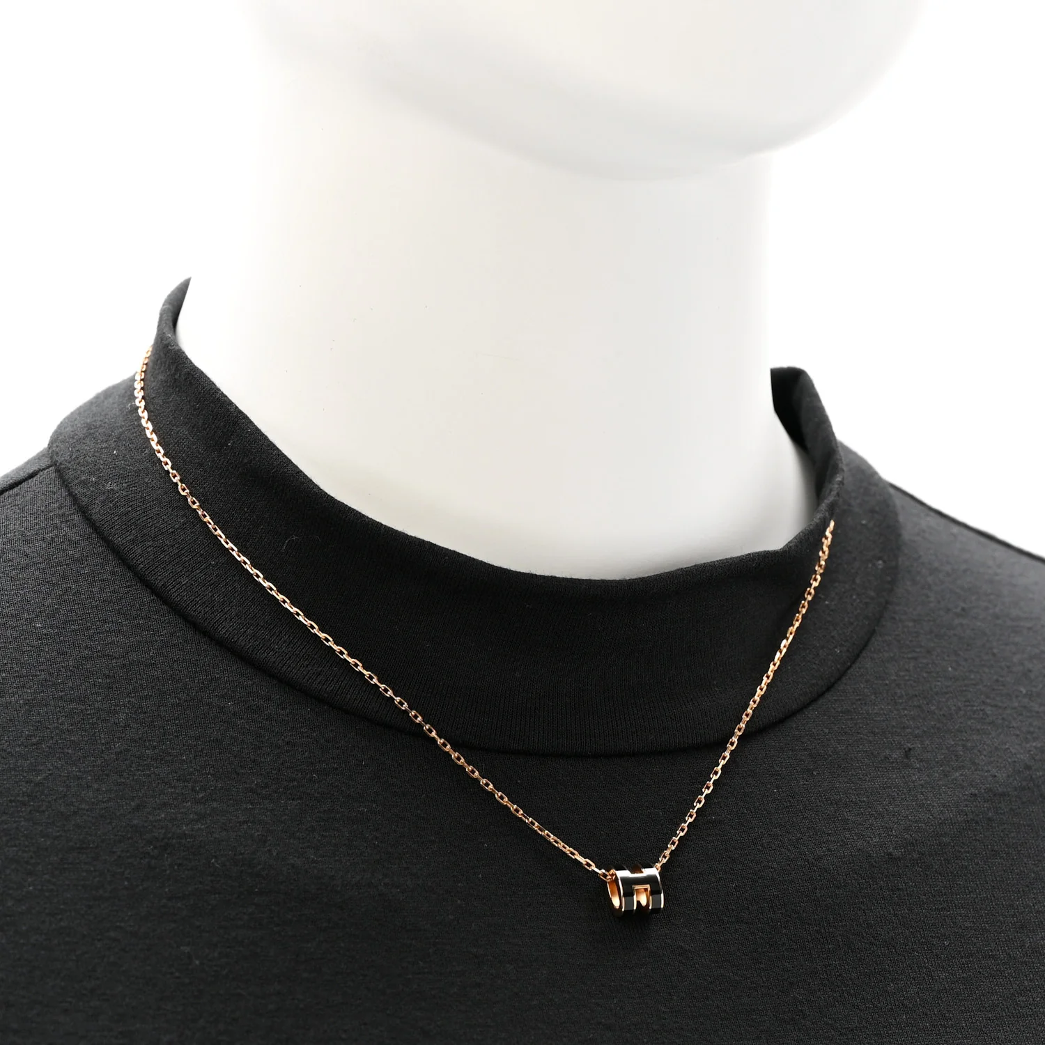 Lacquered Rose Gold Pop H Pendant Necklace Black - Image 2