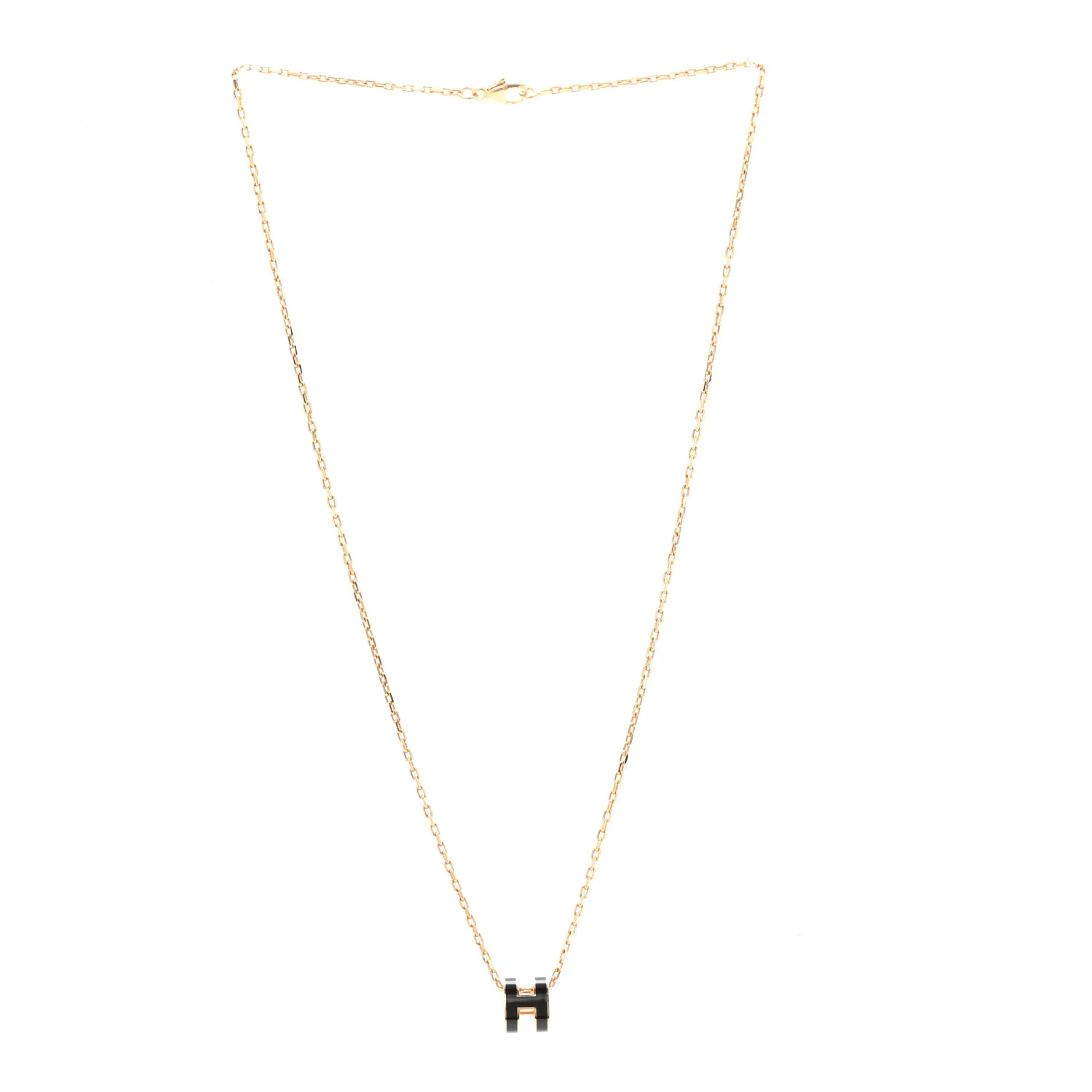 Lacquered Rose Gold Pop H Pendant Necklace Black - Image 3