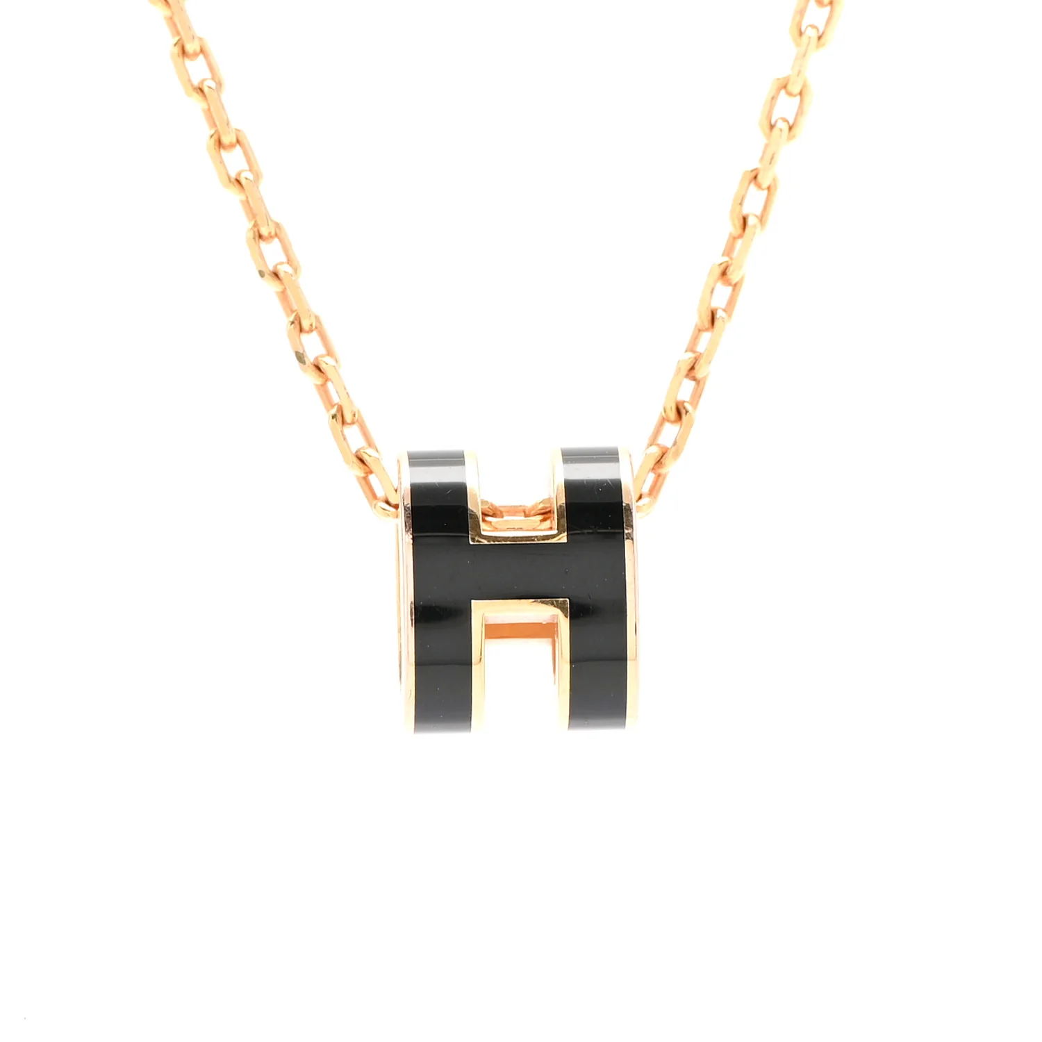 Lacquered Rose Gold Pop H Pendant Necklace Black - Image 4