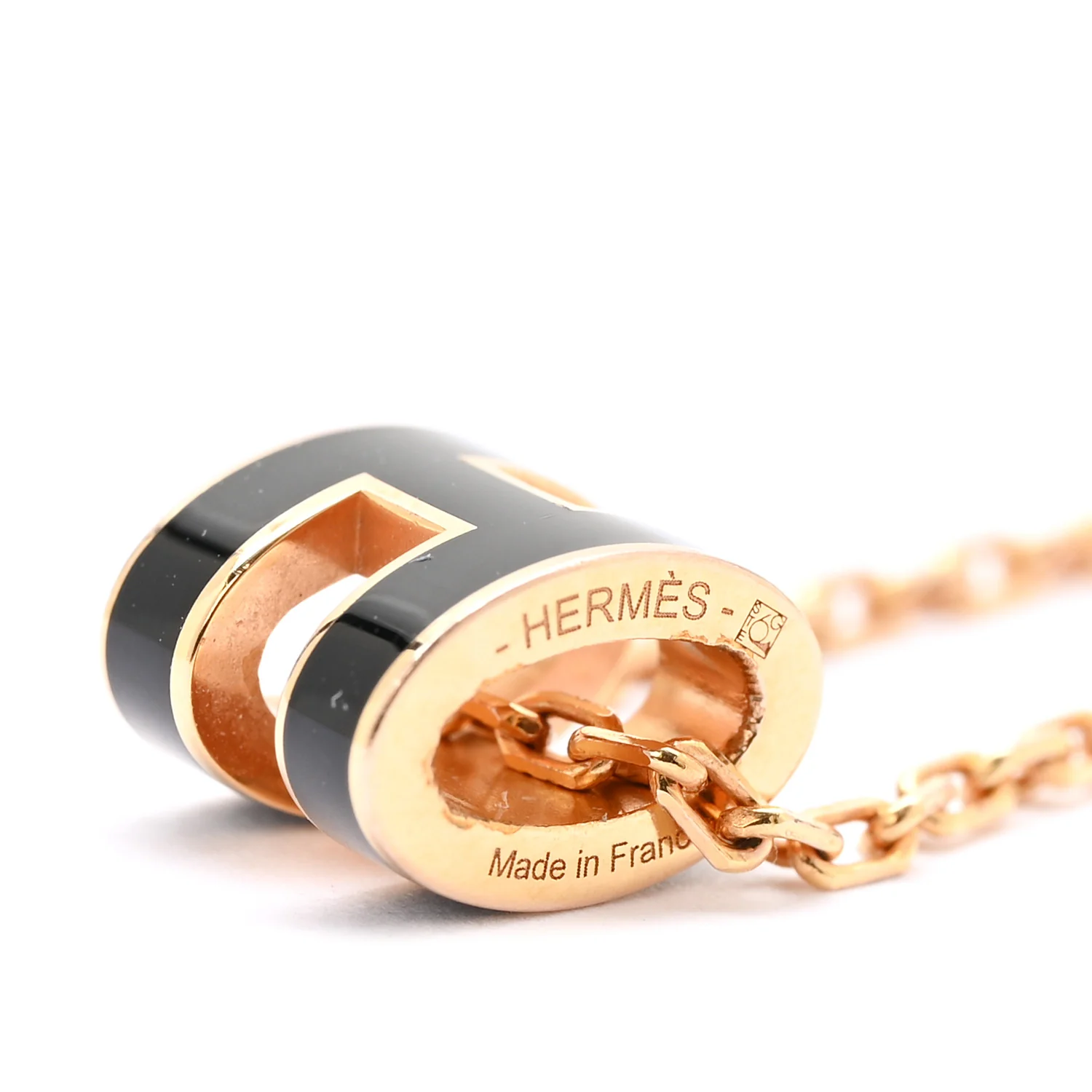 Lacquered Rose Gold Pop H Pendant Necklace Black - Image 6