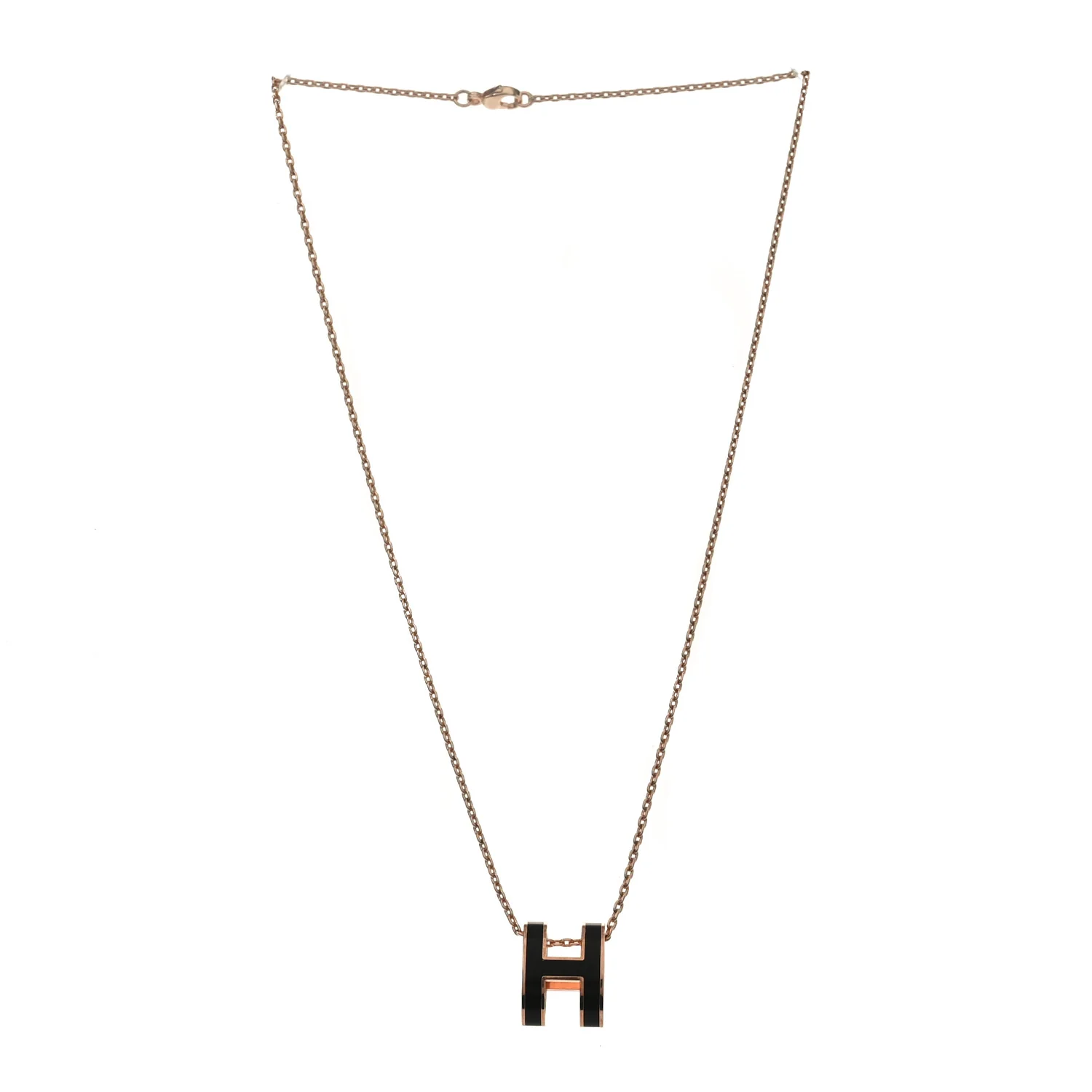 Lacquered Rose Gold Pop H Pendant Necklace Black - Image 3