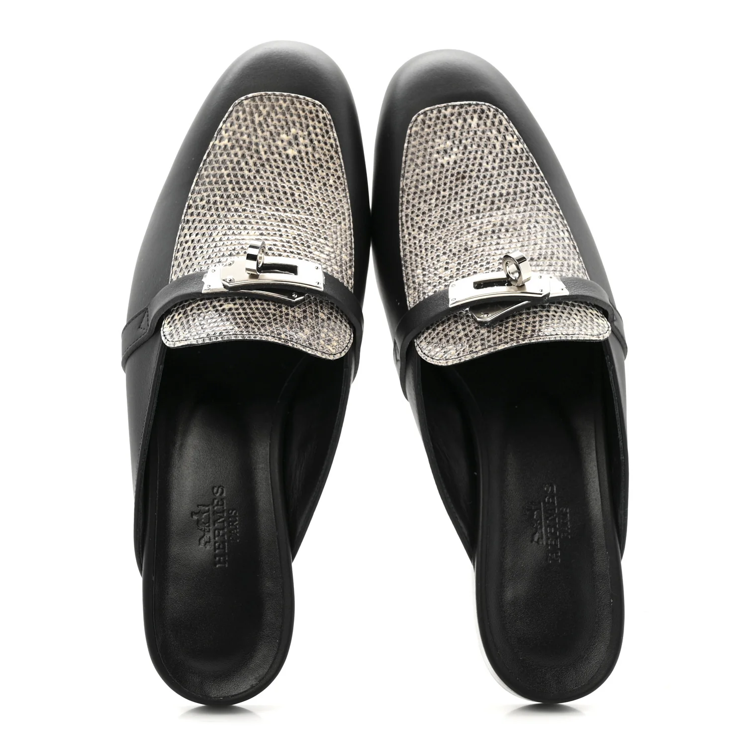 Lizard Calfskin Oz Mules 37 Ombre Black - Image 2