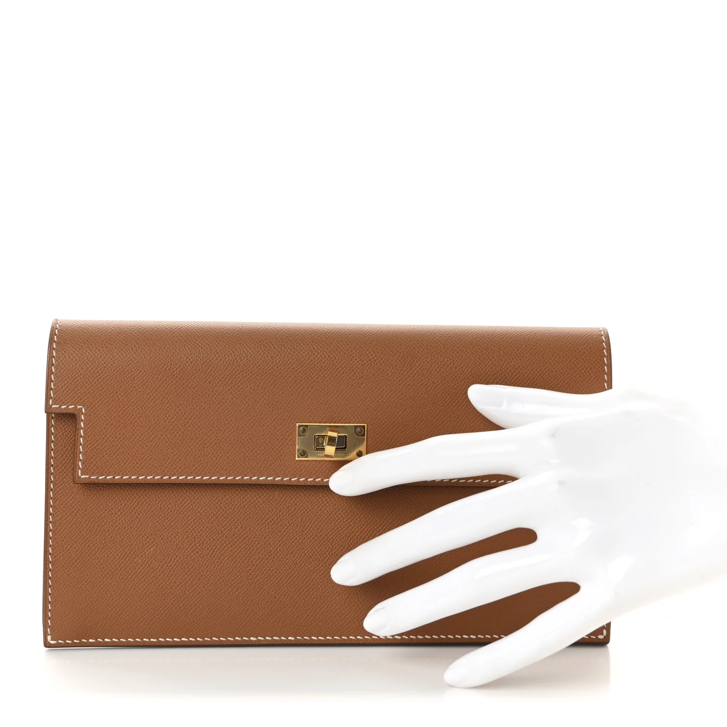 Madame Calfskin Kelly Pocket Long Wallet Gold - Image 2