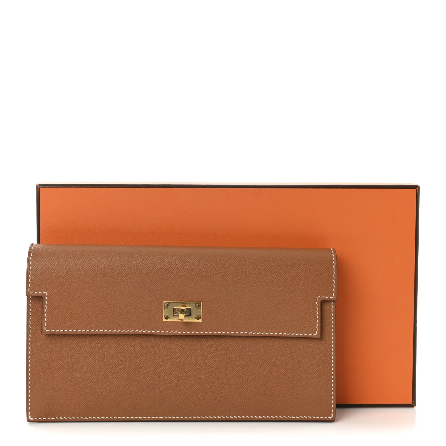 Madame Calfskin Kelly Pocket Long Wallet Gold - Image 8