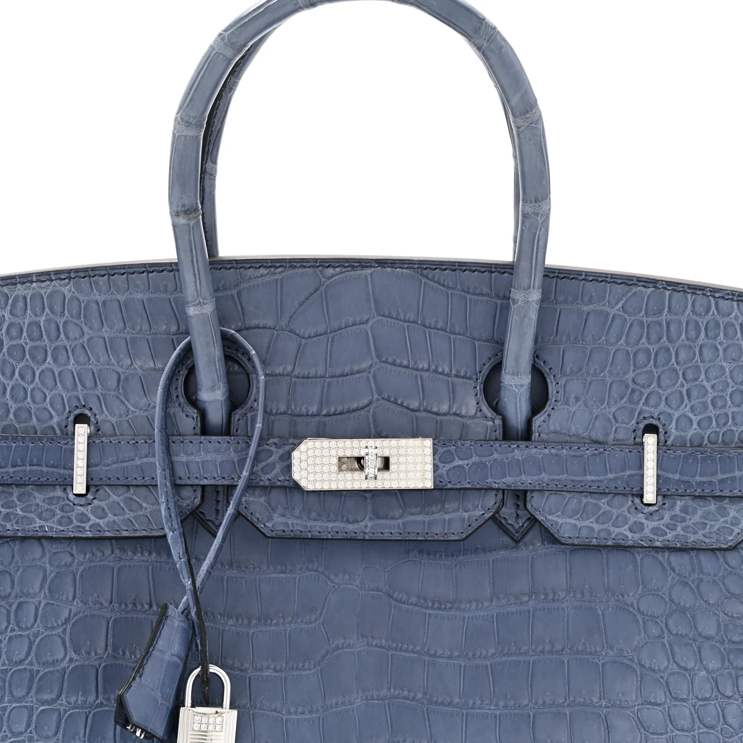Matte Porosus Crocodile 18K White Gold Diamond Birkin 35 Bleu Brighton - Image 8