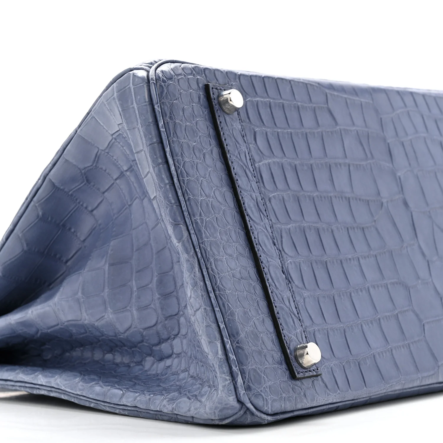 Matte Porosus Crocodile 18K White Gold Diamond Birkin 35 Bleu Brighton - Image 9