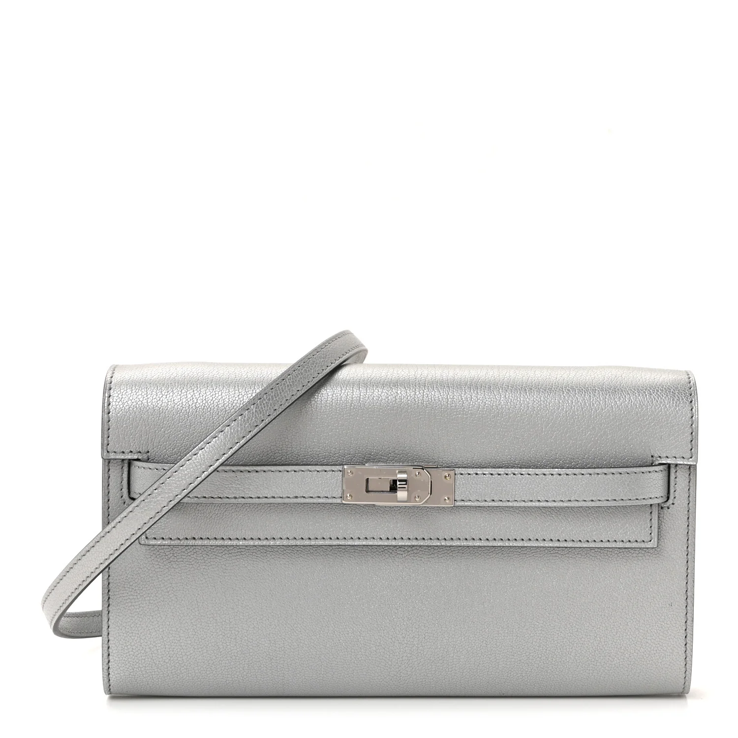 Metallic Chevre Chamkilight Kelly Wallet To Go Argent