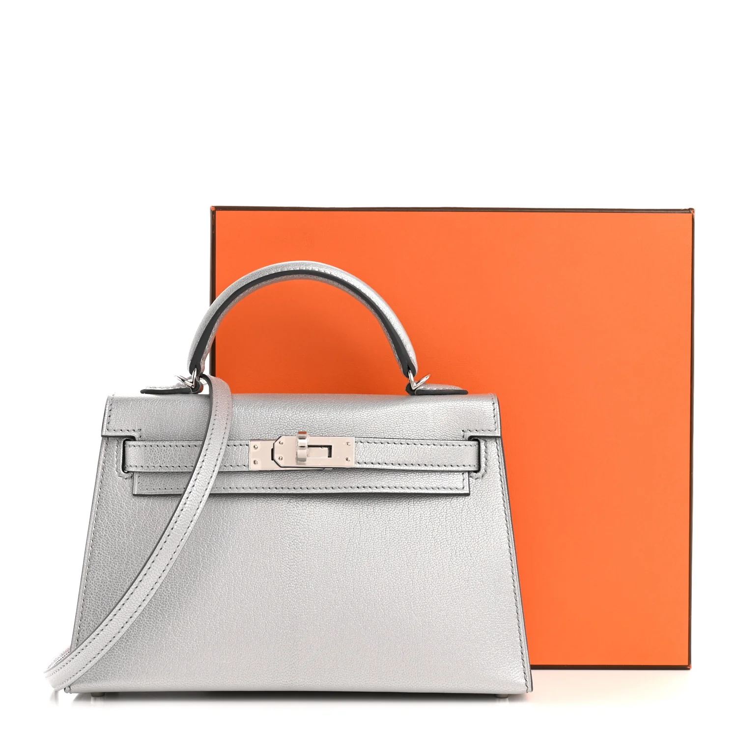 Metallic Chevre Chamkilight Mini Kelly Sellier 20 Argent - Image 11
