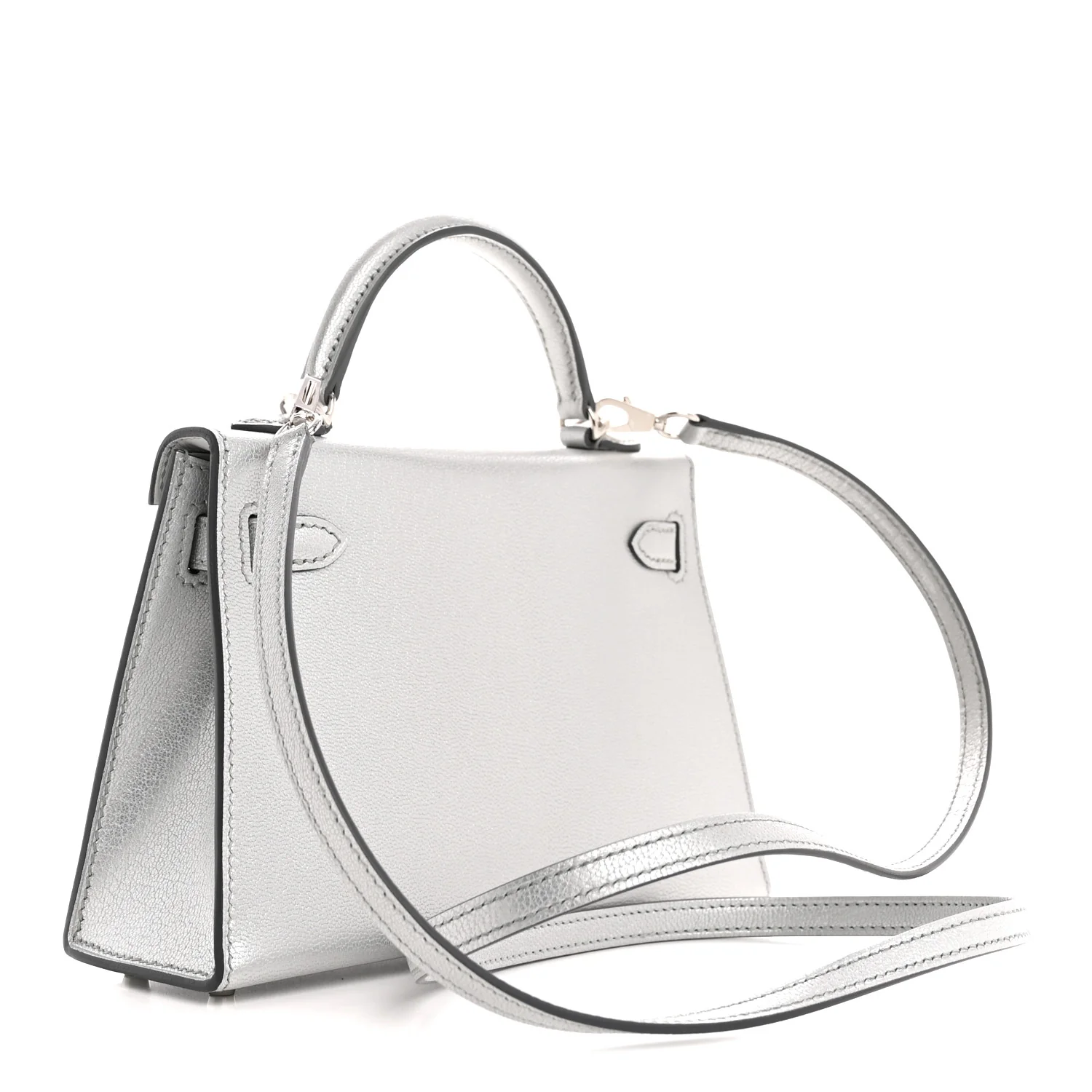 Metallic Chevre Chamkilight Mini Kelly Sellier 20 Argent - Image 3