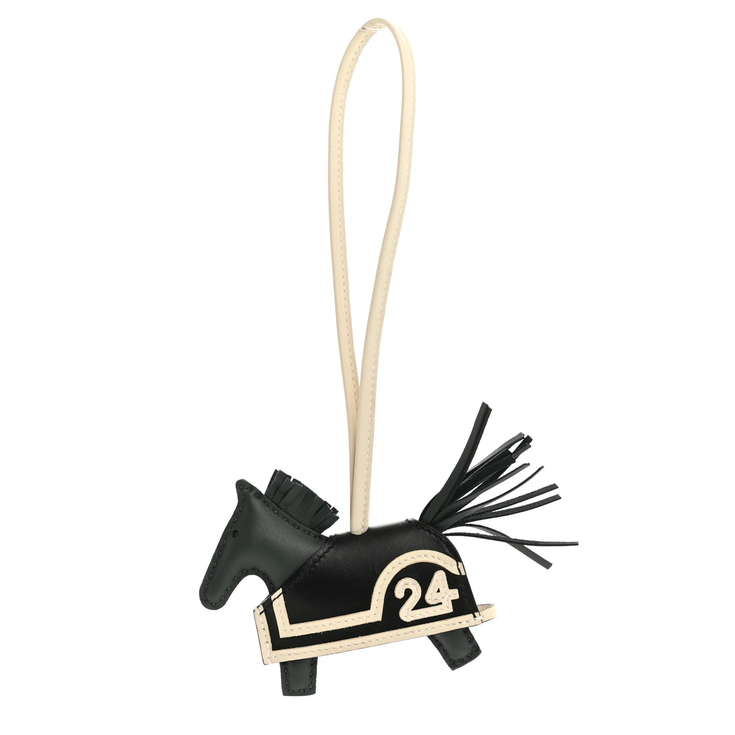 Milo Lambskin Grigri Rodeo 24 Bag Charm PM Vert Mangrove Black Craie