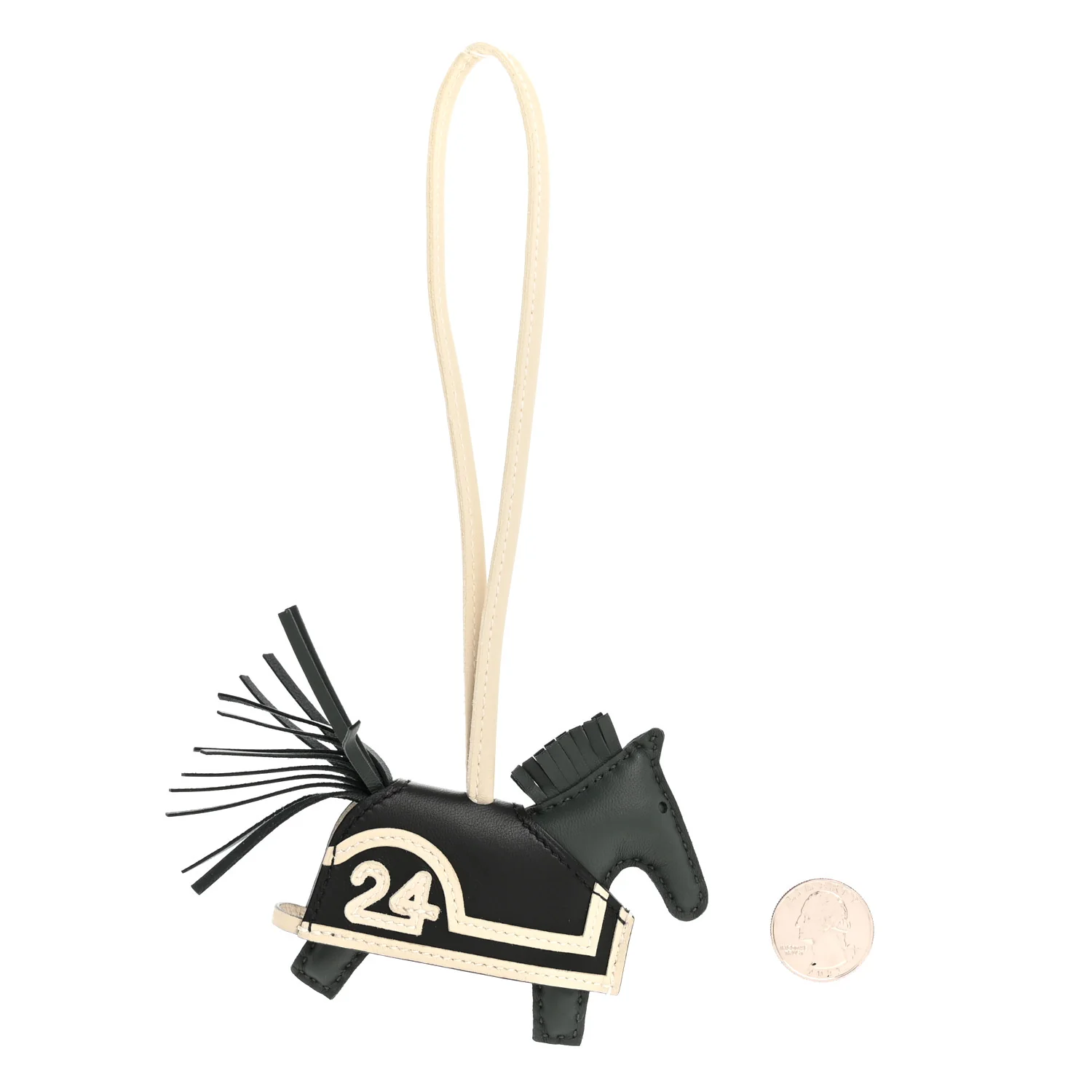 Milo Lambskin Grigri Rodeo 24 Bag Charm PM Vert Mangrove Black Craie - Image 2