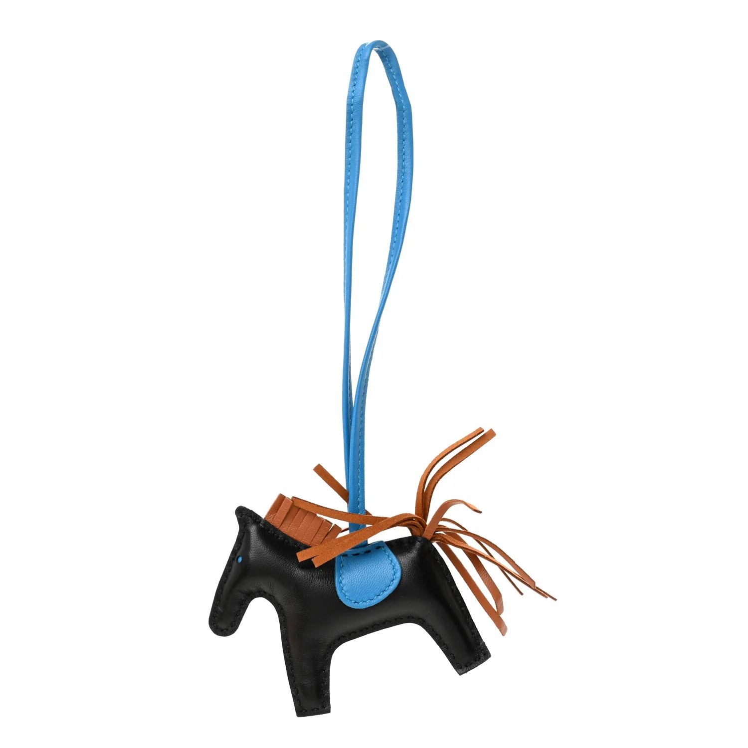 Milo Lambskin Grigri Rodeo Horse Bag Charm PM Black Gold Bleu Zanzibar