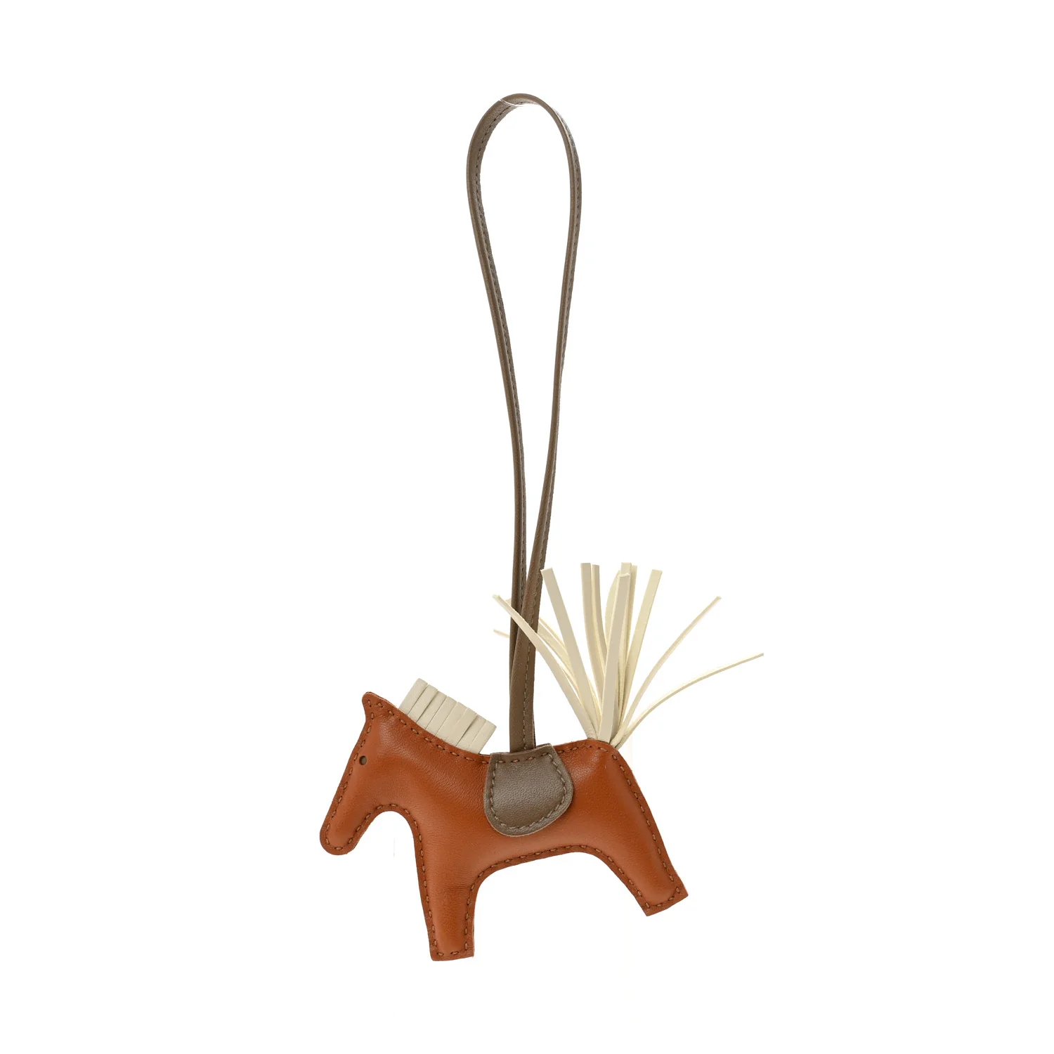 Milo Lambskin Grigri Rodeo Horse Bag Charm PM Gold Craie Etoupe