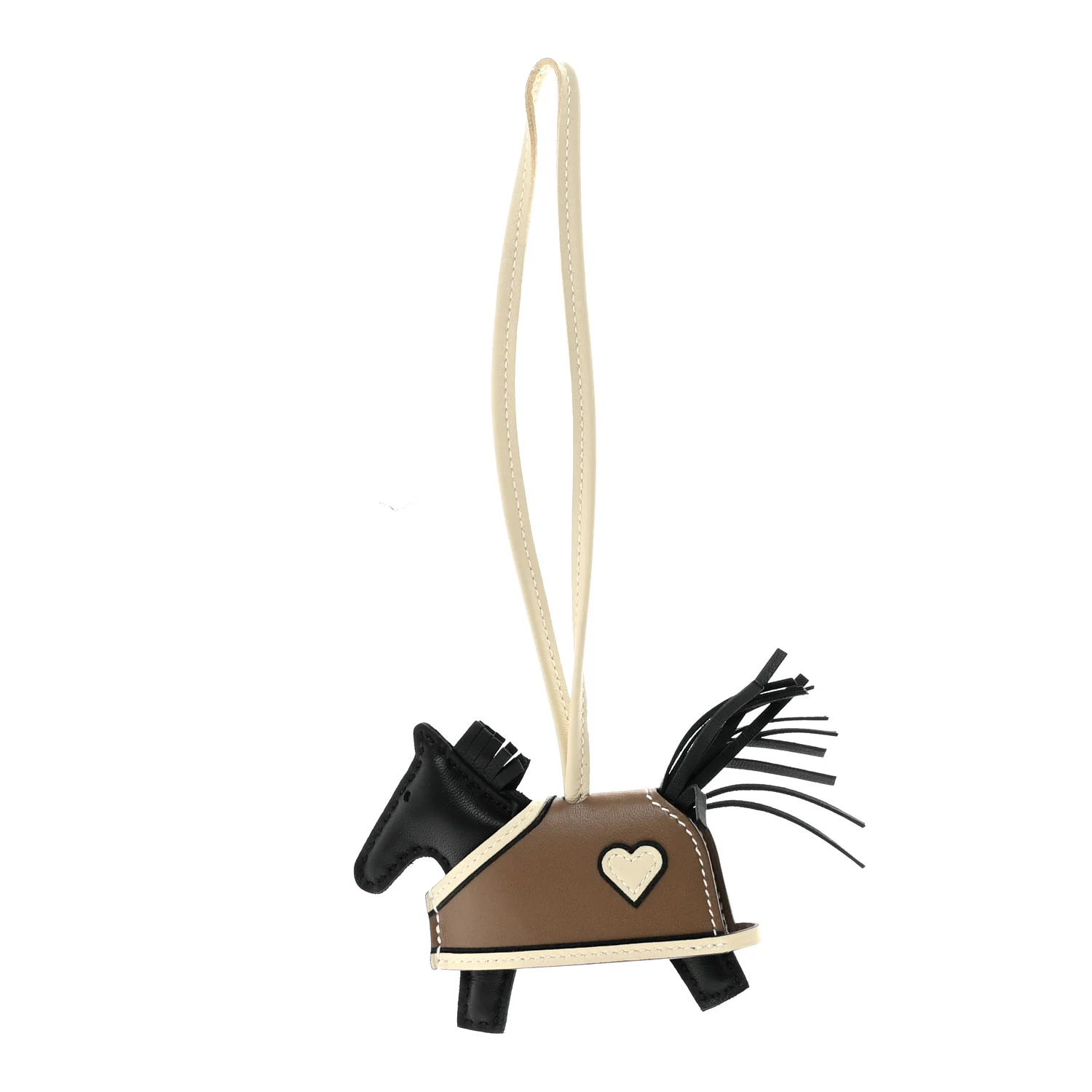 Milo Lambskin Grigri Rodeo Robeo Coeur Bag Charm PM Black Craie Etoupe