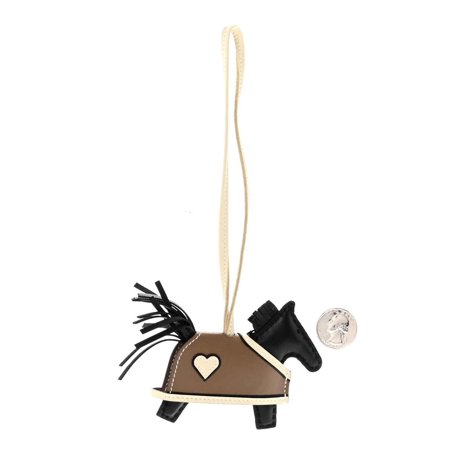 Milo Lambskin Grigri Rodeo Robeo Coeur Bag Charm PM Black Craie Etoupe - Image 3