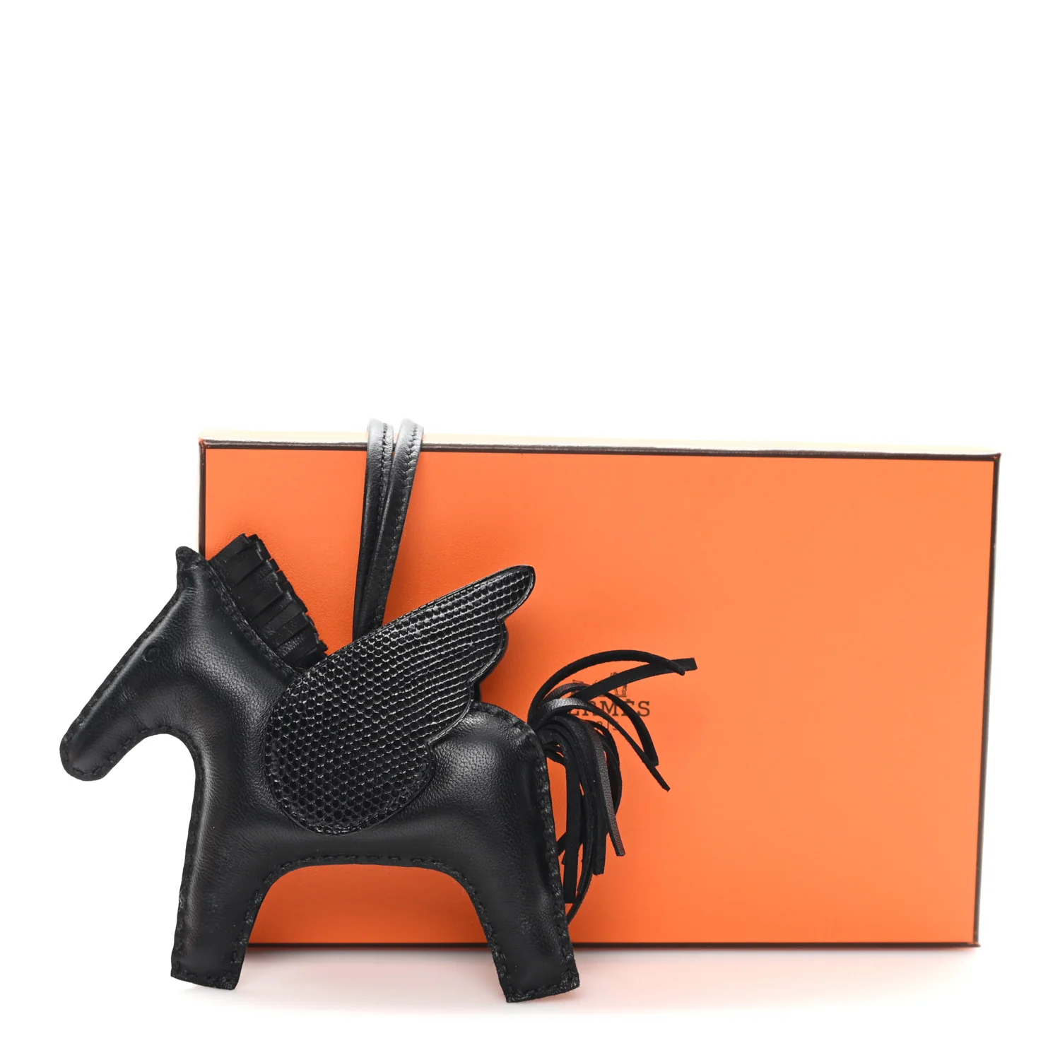 Milo Lambskin Lizard Touch Grigri Rodeo Pegase Horse Bag Charm GM So Black - Image 5