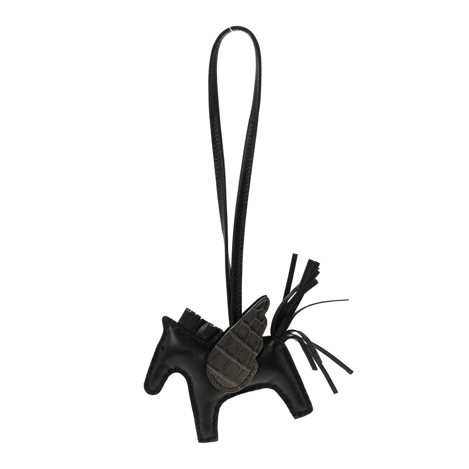 Milo Lambskin Matte Alligator Touch Grigri Rodeo Pegase Horse Bag Charm PM Black Graphite