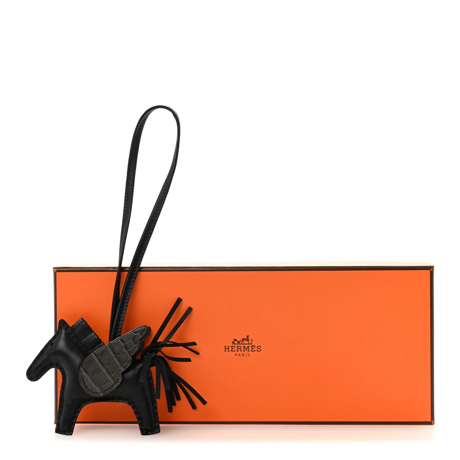 Milo Lambskin Matte Alligator Touch Grigri Rodeo Pegase Horse Bag Charm PM Black Graphite - Image 5